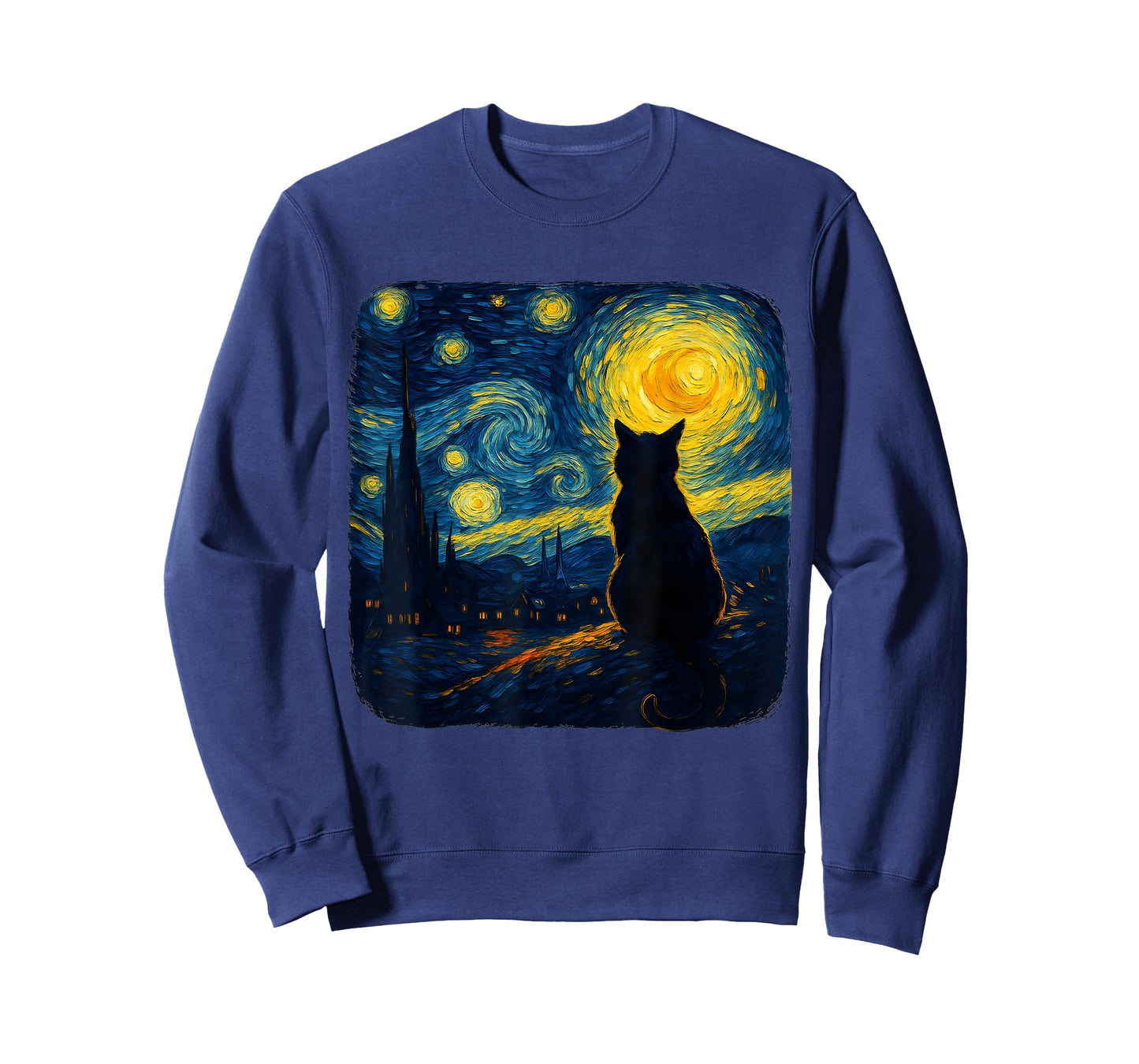 Cat Starry Funny Night Cat Lover Van Gogh Cat Mom Cat Dad T-Shirt