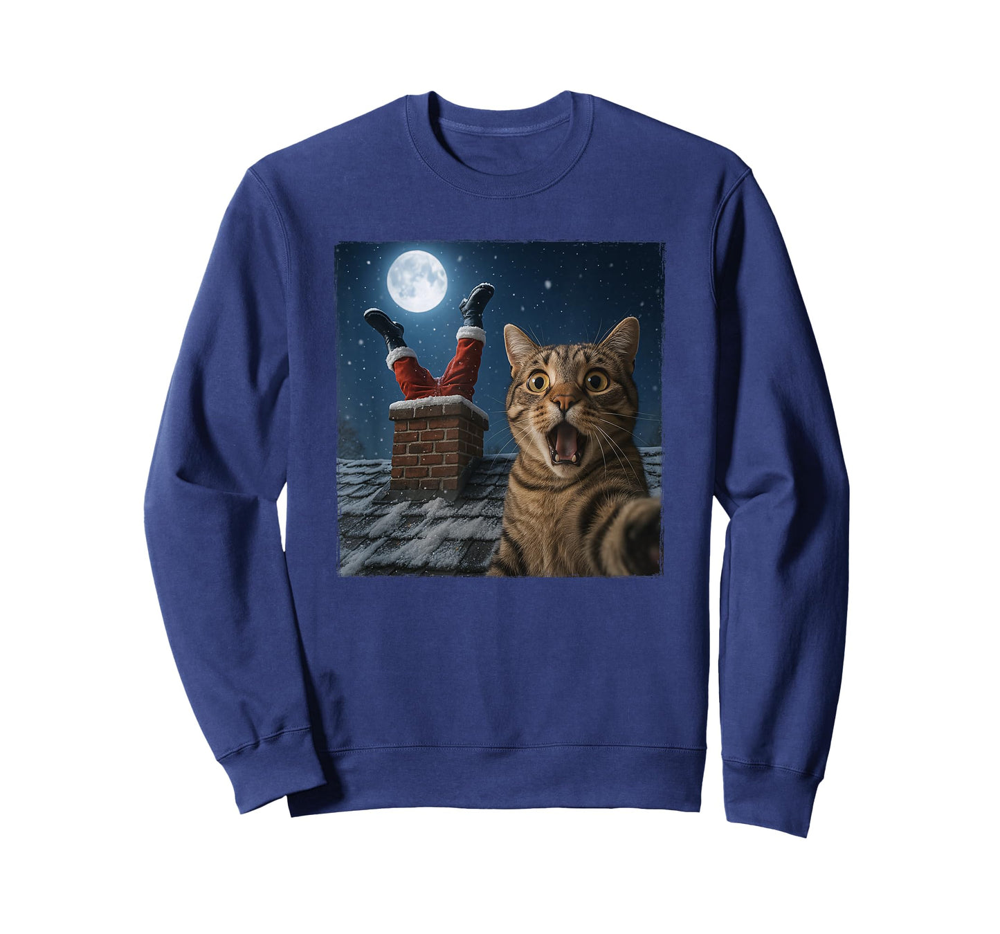 Funny Cat Selfie with Santa in Chimney Christmas T-Shirt