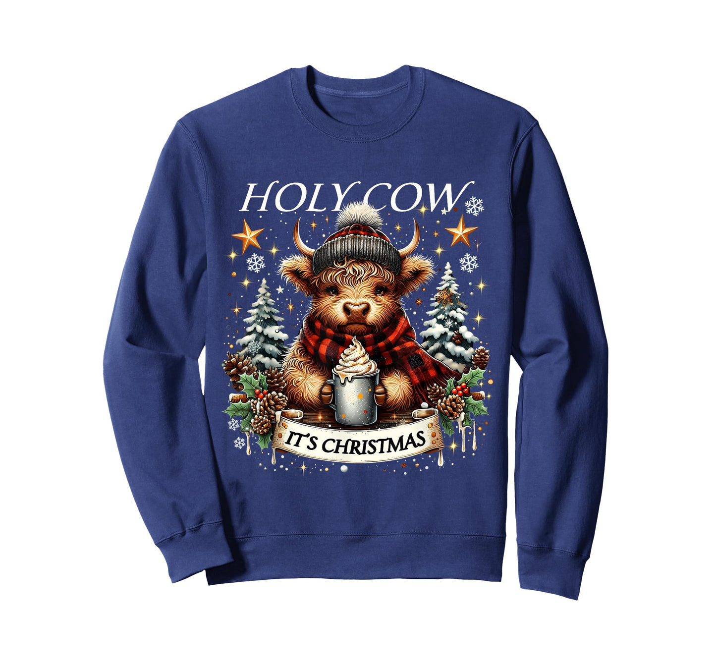 Holy Cow It’s Christmas Funny Cozy Farm Design HighlandCow T-Shirt
