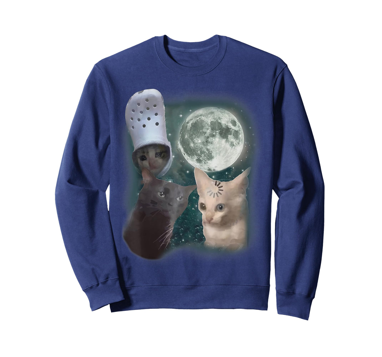 Three Cats Howl at Moon Vintage Funny Cat Howling Wolf Meme T-Shirt for Men Women