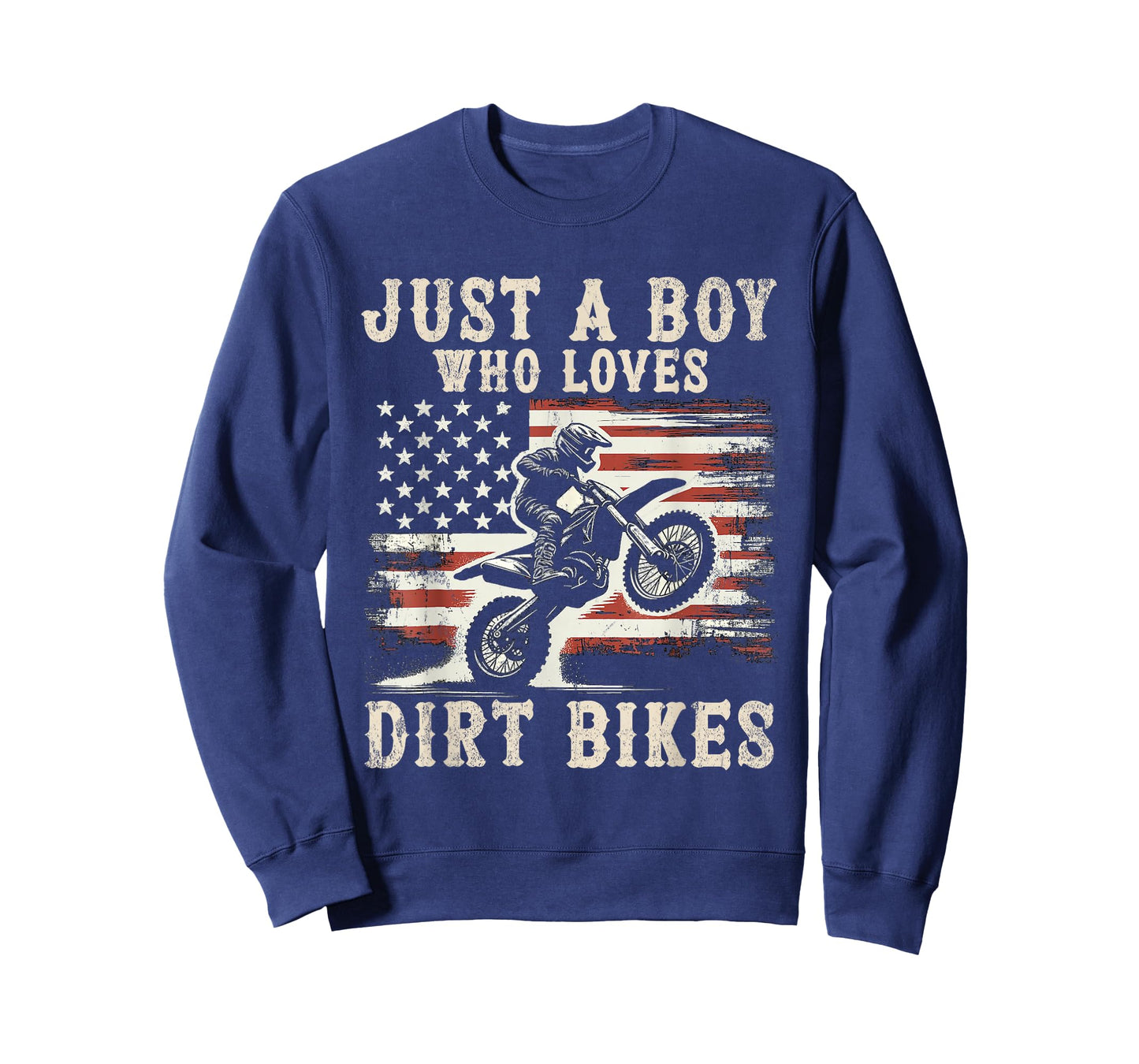 Just A Boy Who Loves Dirt Bikes American Flag Motocross Gift T-Shirt