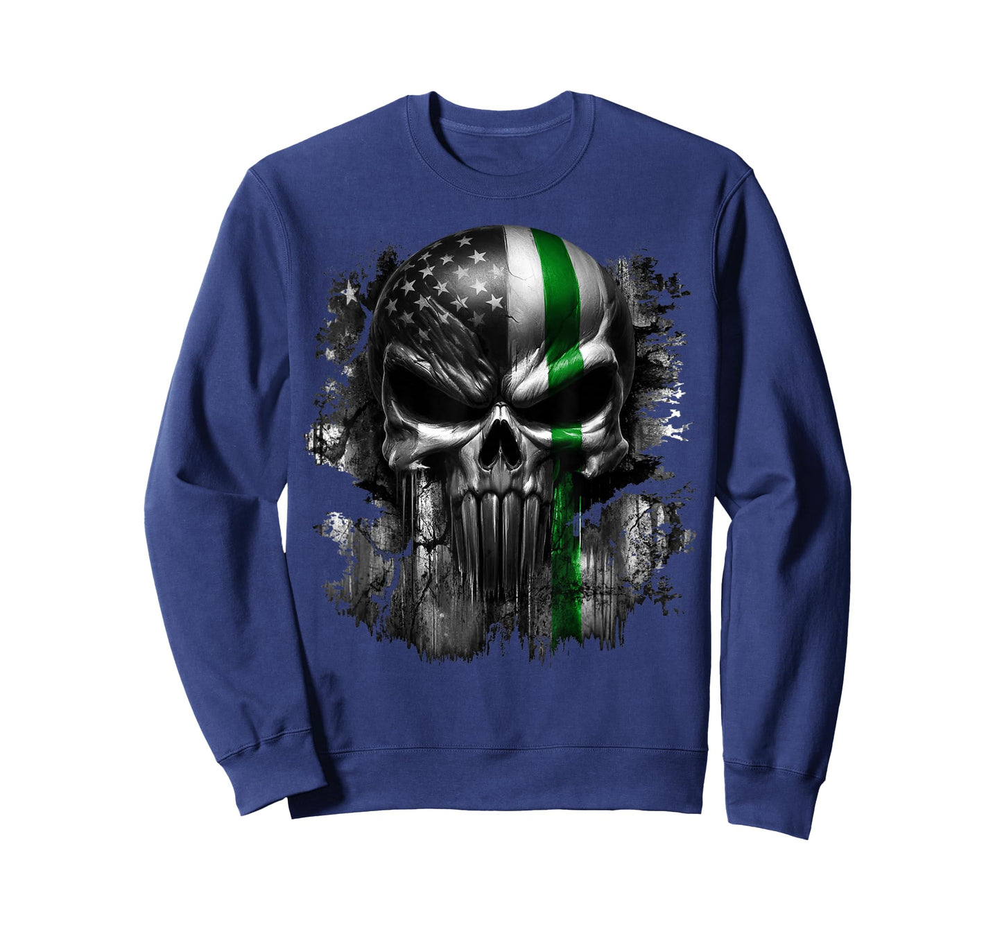 USA American Skull Patriotic Line Flag Grunge Graphic T-Shirt