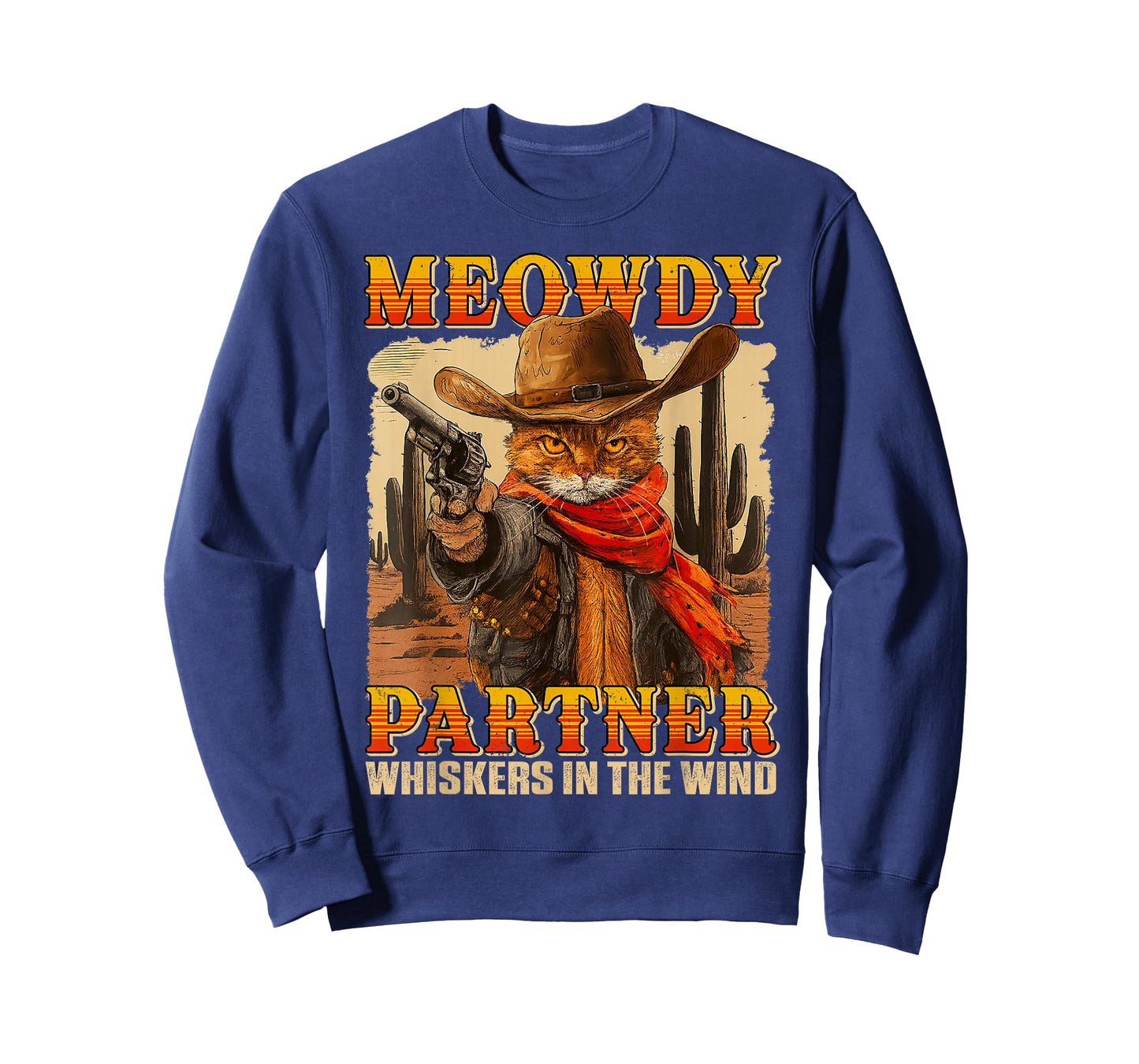 Funny Meowdy Partner Whiskers In The Wind Cat Cowboy Humor T-Shirt