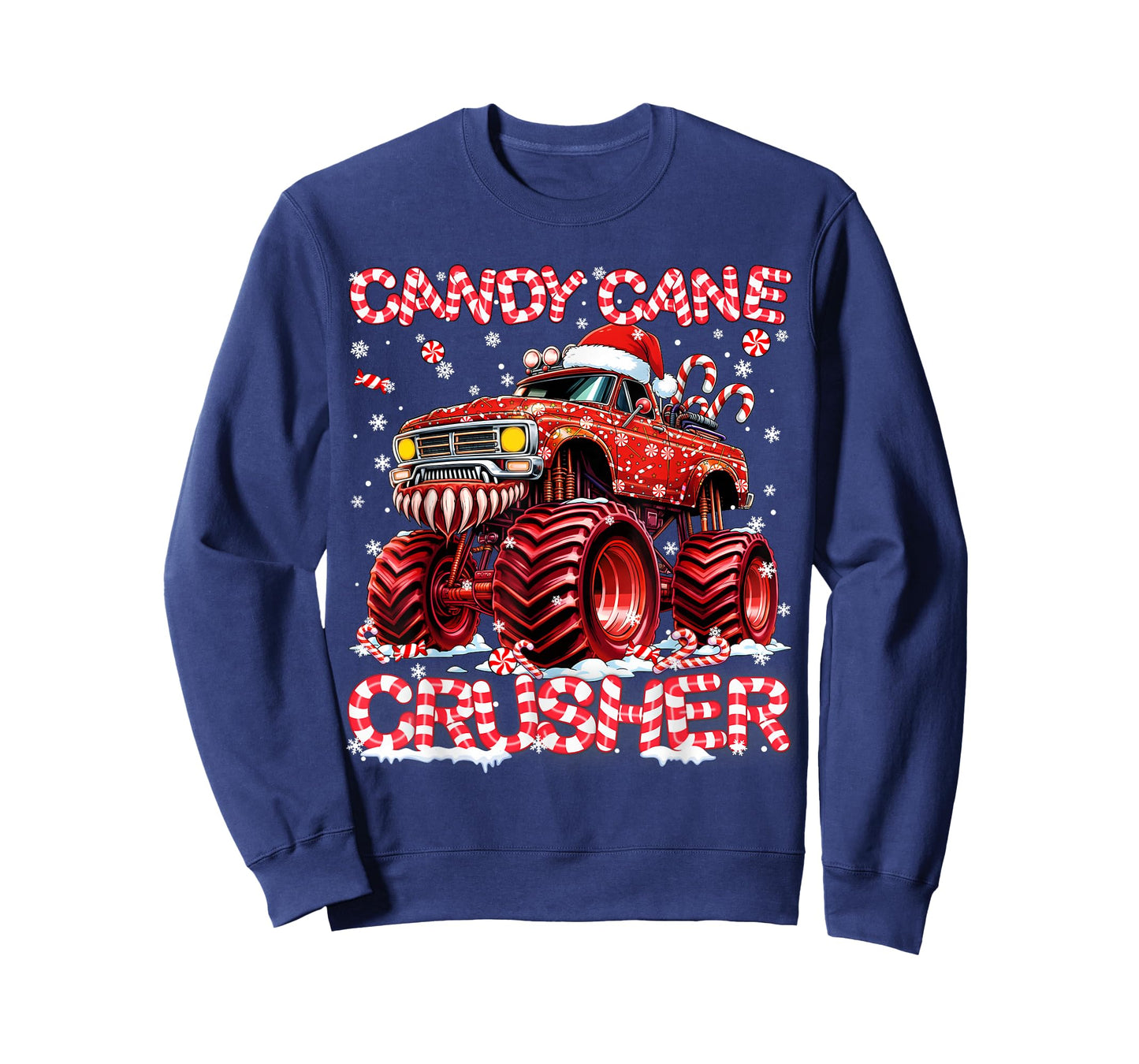 Candy Cane Crusher Red Monster Truck Christmas Xmas Boy T-Shirt