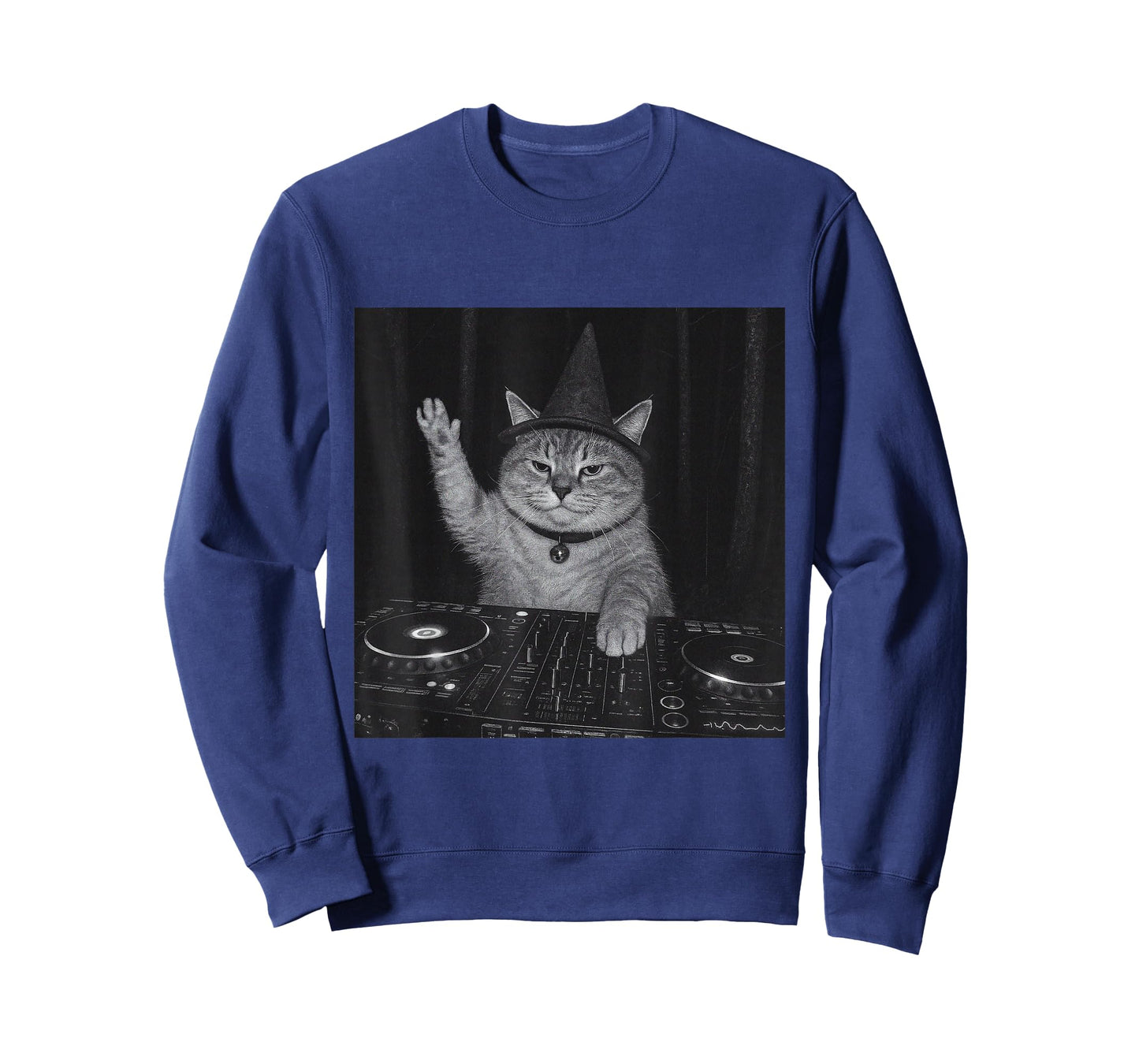 Funny Cute Spooky Fat Wizard DJ Cat Vintage Tee Meme Costume T-Shirt