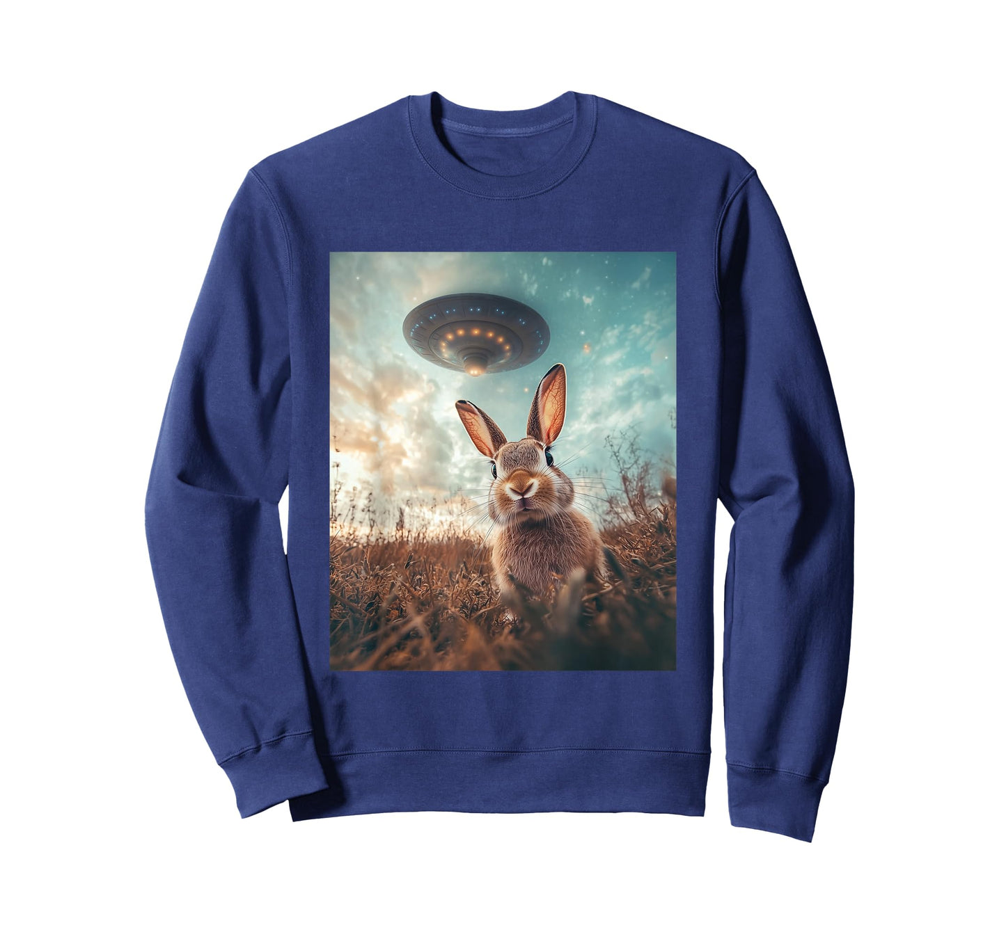 Rabbit Bunny Selfie with UFOs Aliens Funny Graphic T-Shirt
