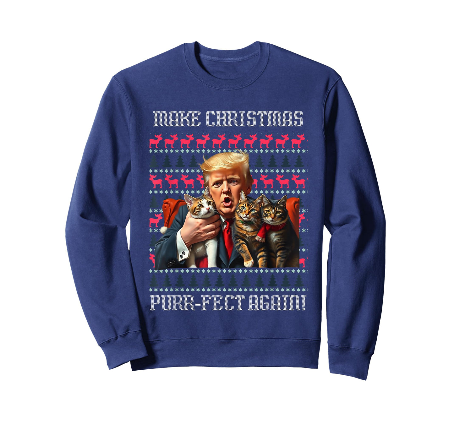 Funny Trump Cat Lover Christmas Sweater Trump Ugly Christmas Men Women T-Shirt