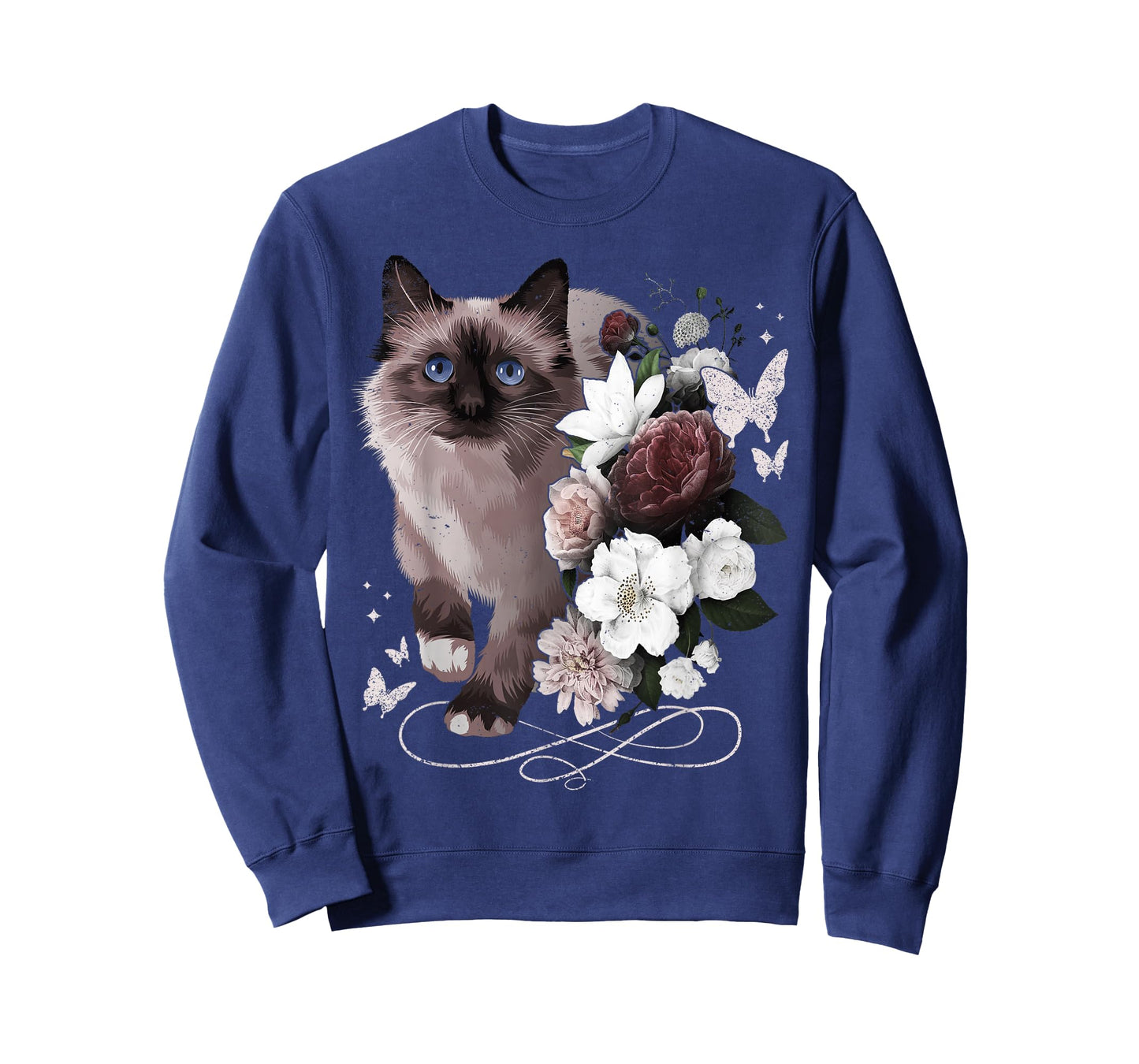Siamese Cat with Flowers Vintage Look Floral Siamese Cat T-Shirt
