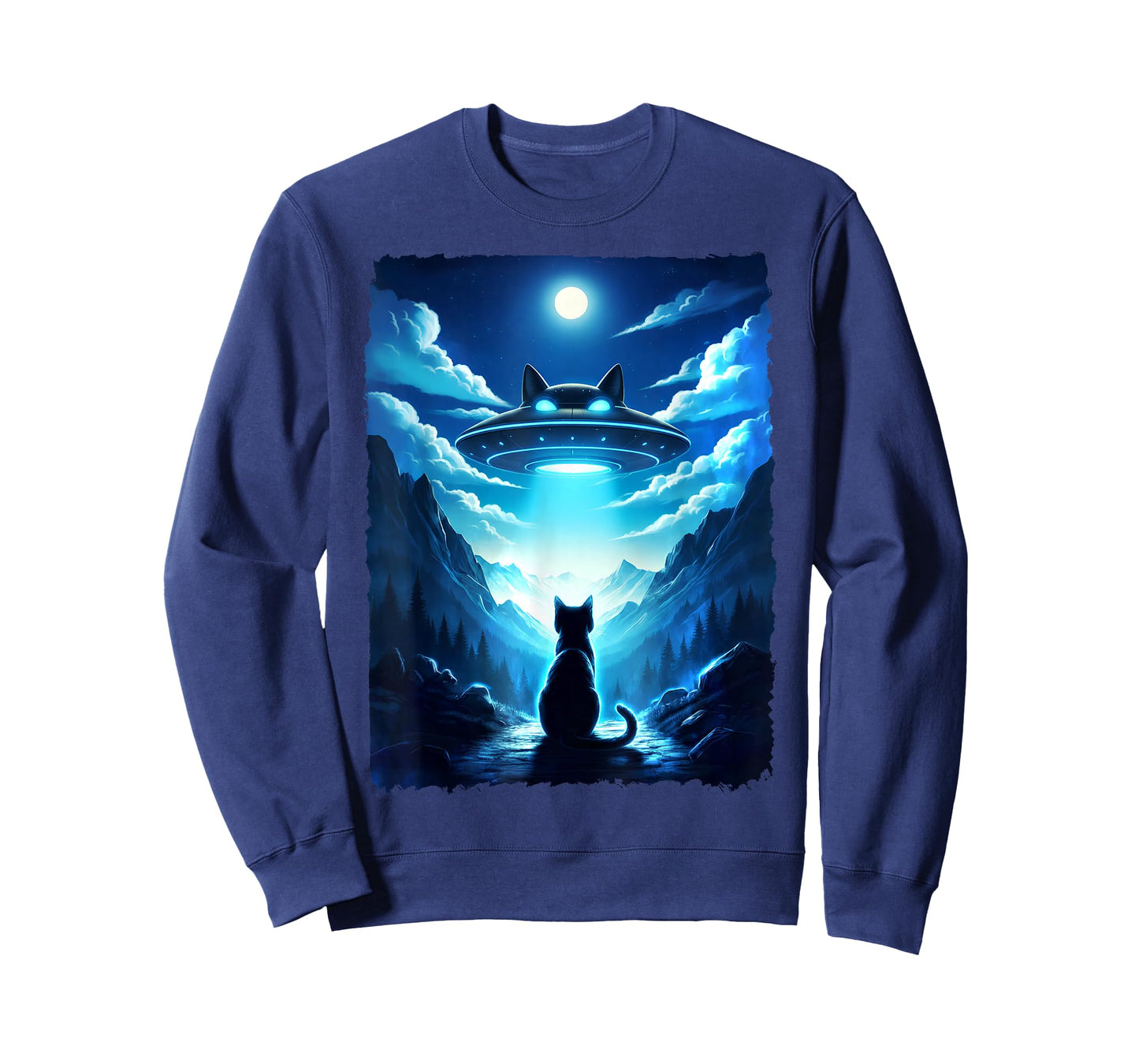 Alien Cat UFO Spaceship Night Sky Fantasy Funny Sci-Fi Art T-Shirt