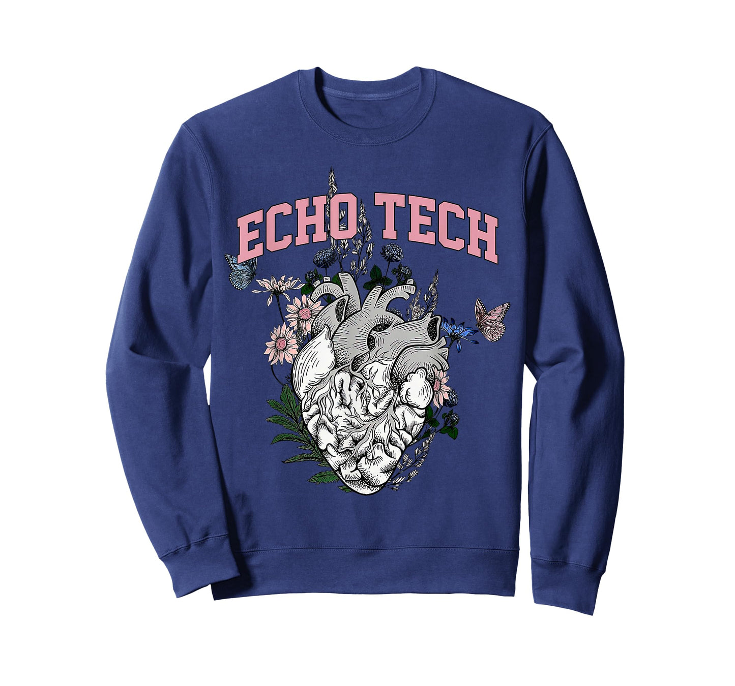 Anatomical Heart Floral Echo Tech Cardiac Sonographer T-Shirt