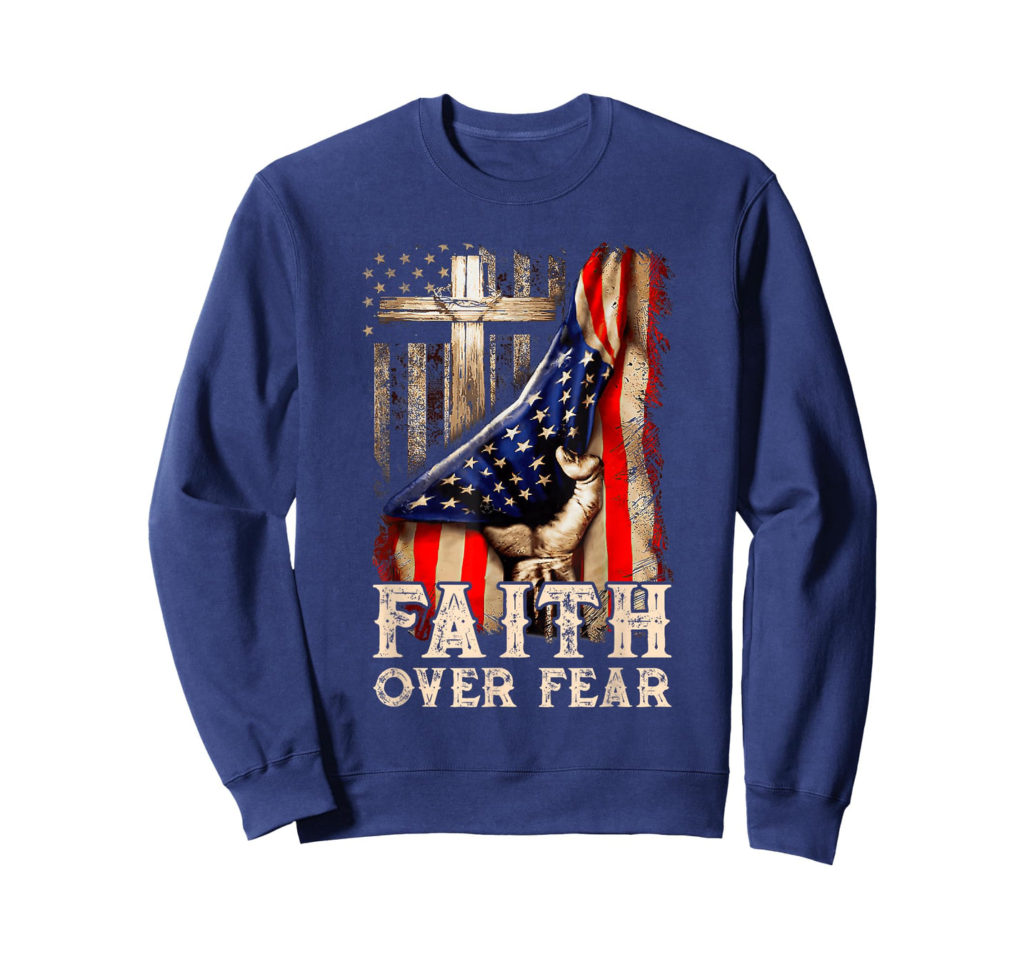 Christian US USA Flag American Christ Faith Over Fear Cross T-Shirt