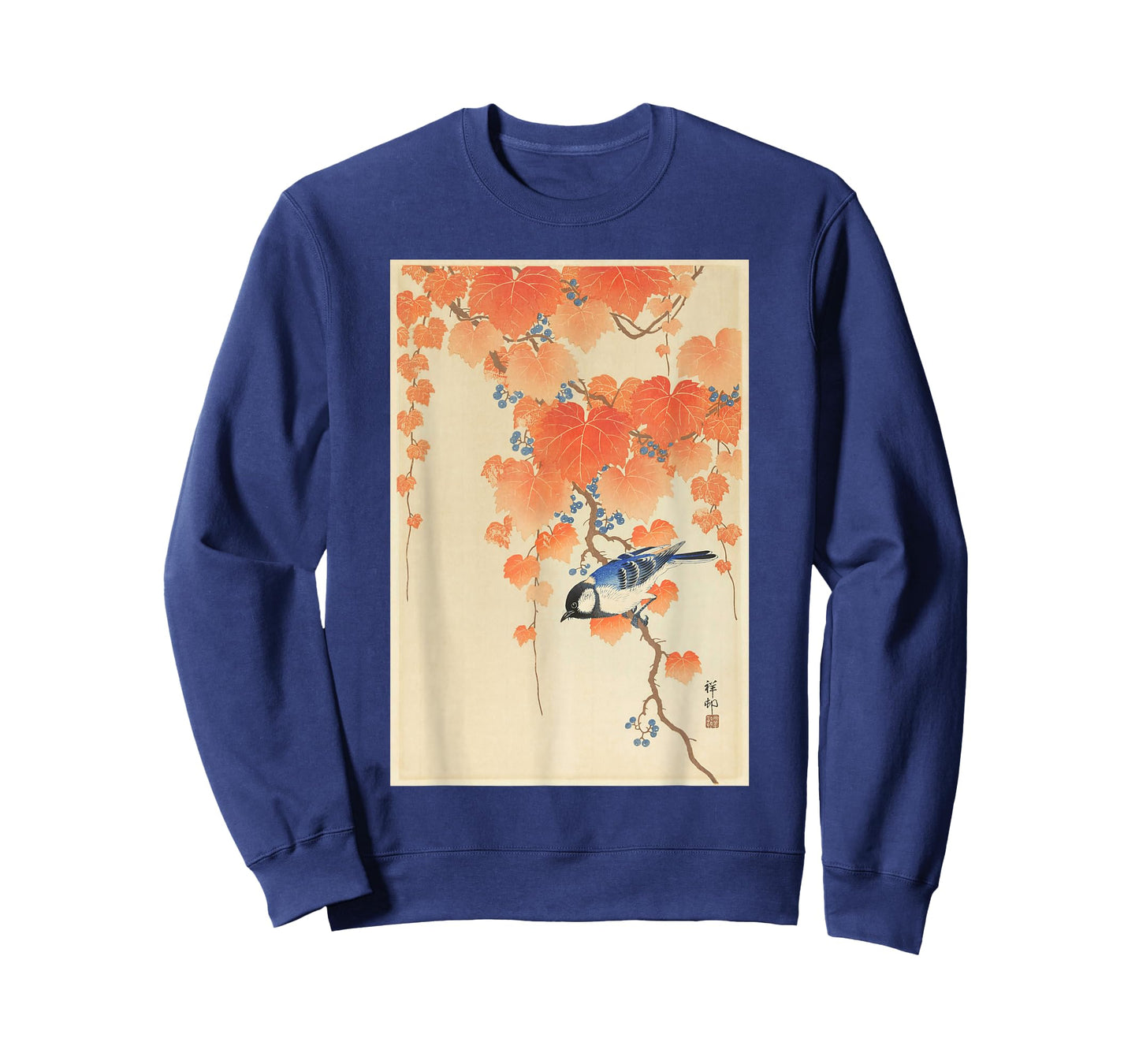 Vintage Japanese Art Naturalist Blue Song Bird Painting T-Shirt