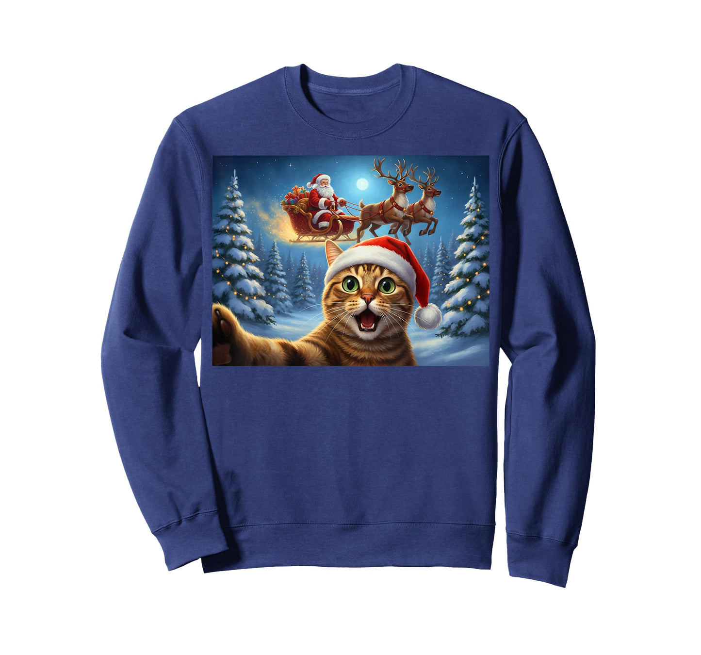 Cat Selfie Santa Claus Sleigh Reindeer Christmas Xmas Eve T-Shirt