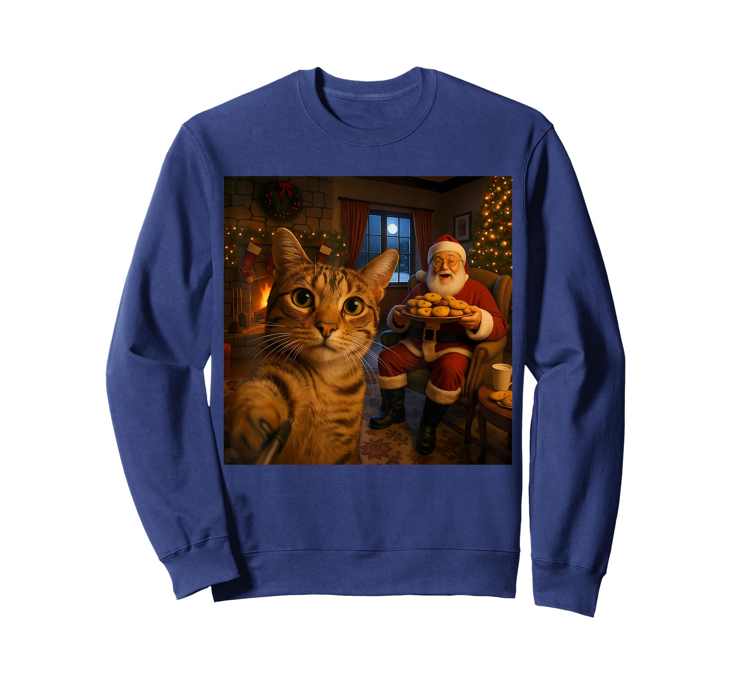 Funny Cat Selfie with Santa Claus Christmas Meme Men Women T-Shirt