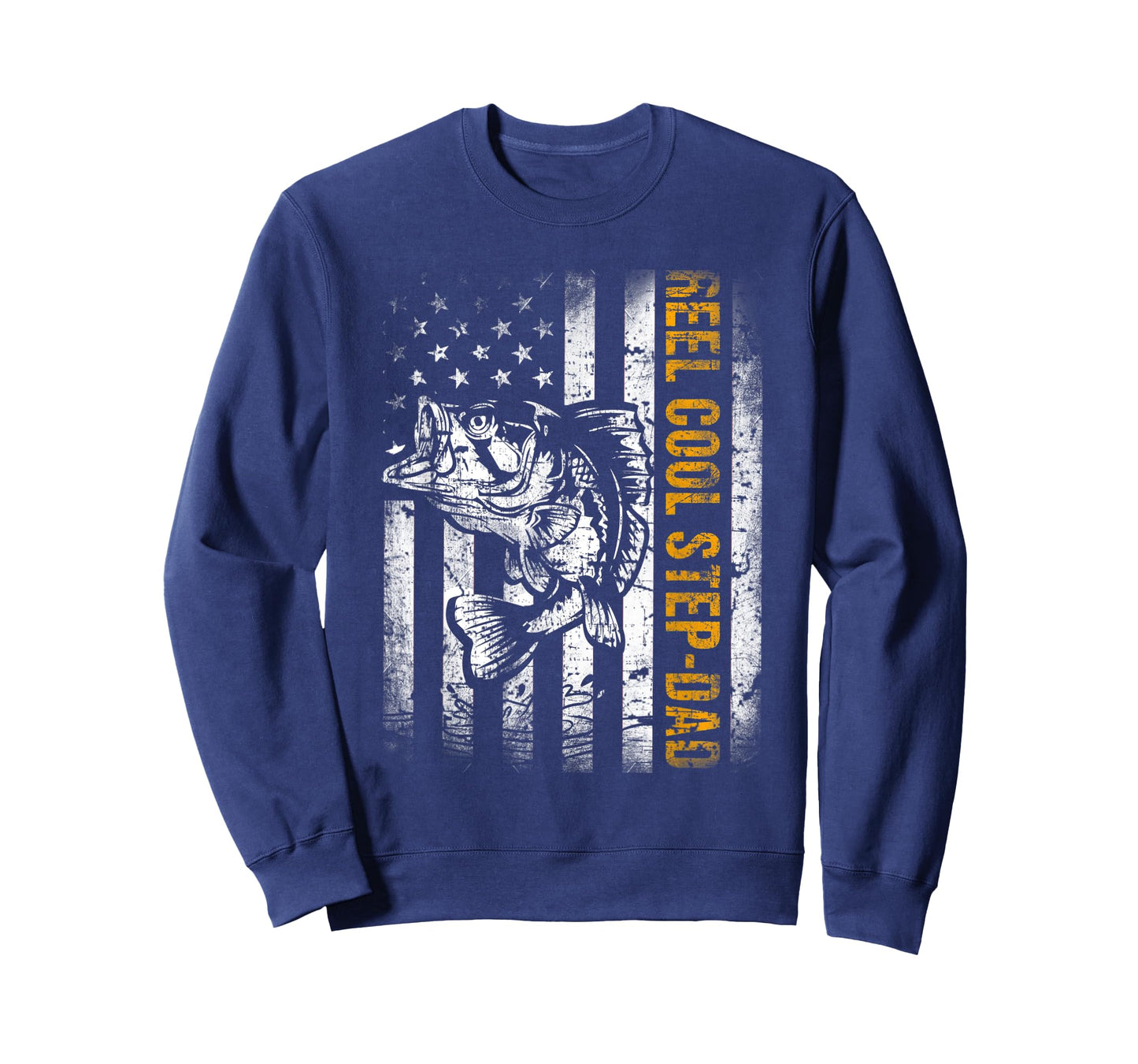 Mens Reel Cool Step-Dad American Flag Fishing Fathers Day T-Shirt