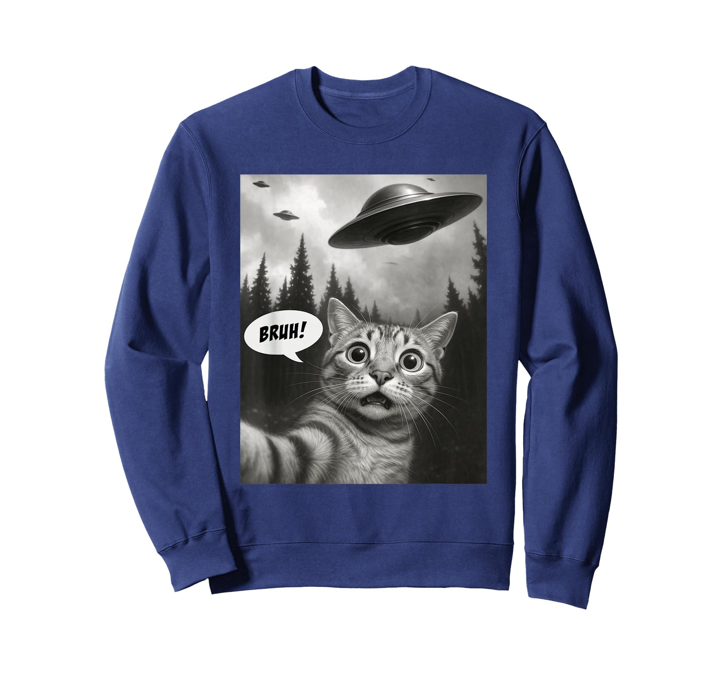 Funny Cat Bruh for Teens Boys Meme Cat Selfie with UFOs T-Shirt