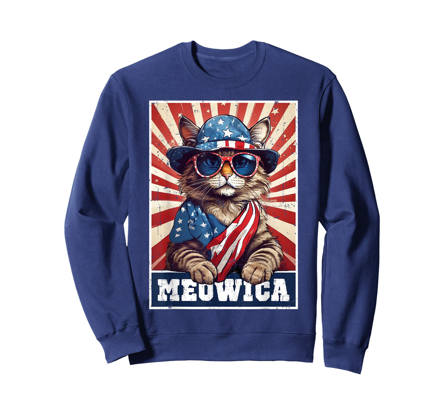 Meowica 4th of July Cat American Flag Funny 4th of July Cat T-Shirt