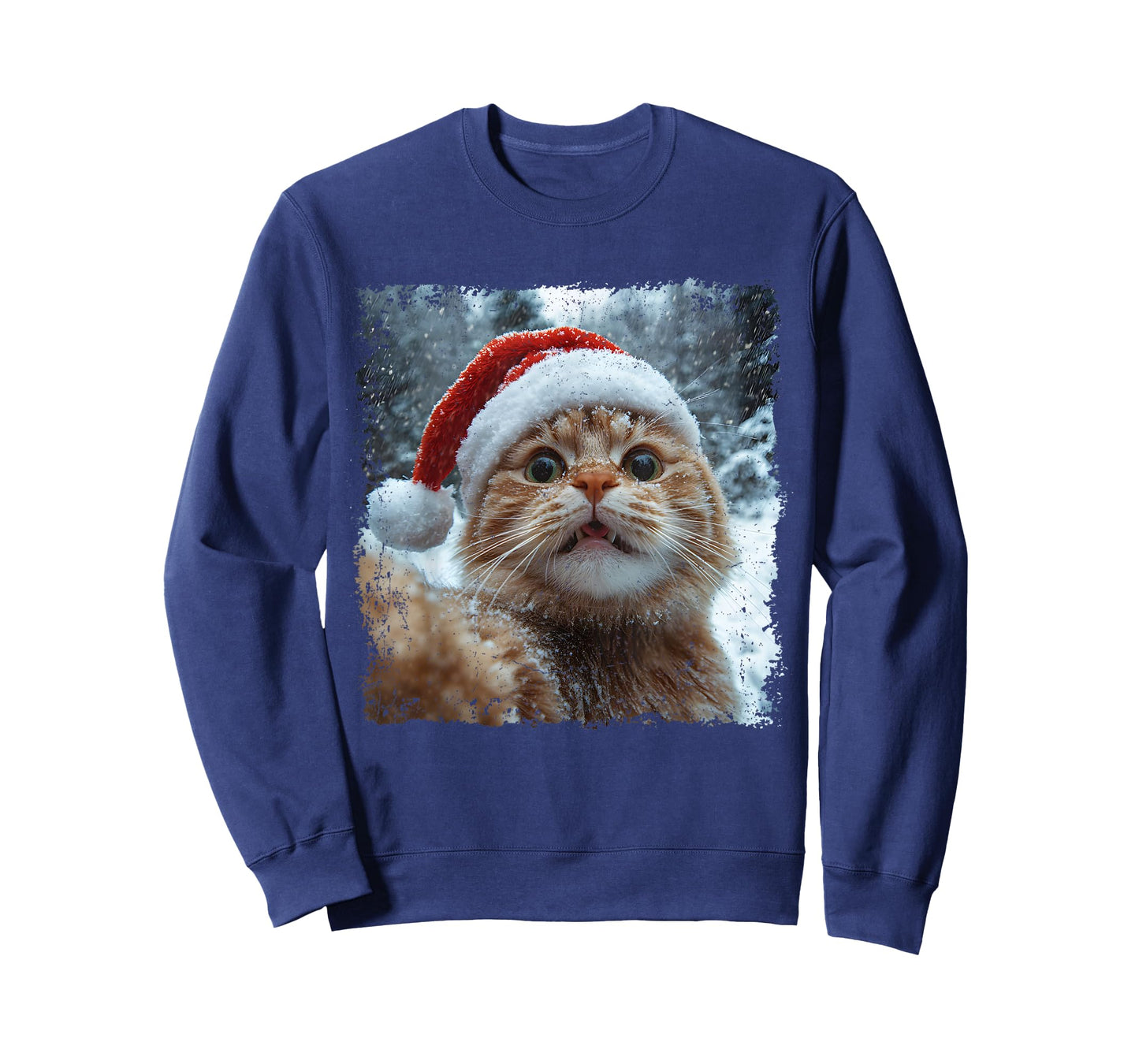 Funny Christmas Cat Selfie Santa Hat Design T-Shirt