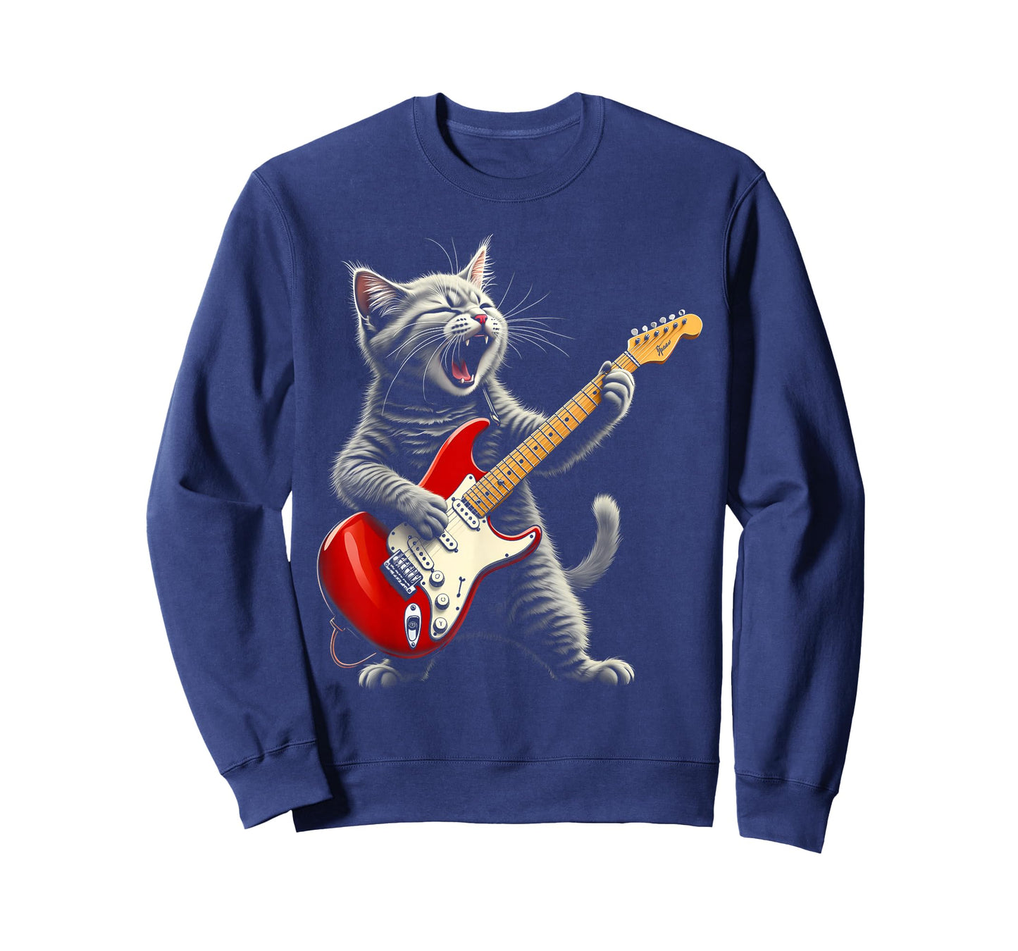 Funny Rock Star Cat Playing Guitar T-Shirt