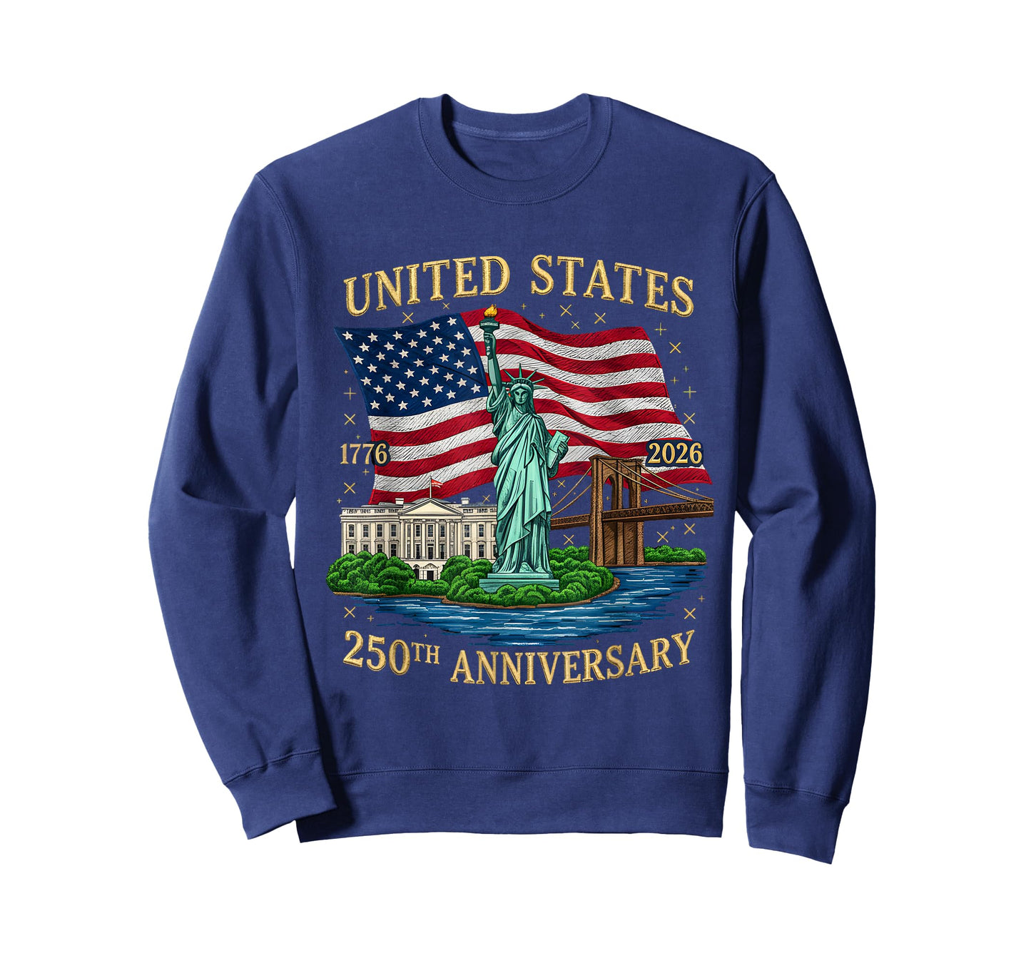 250 Years 1776-2026 250th Birthday Patriotic American Flag T-Shirt