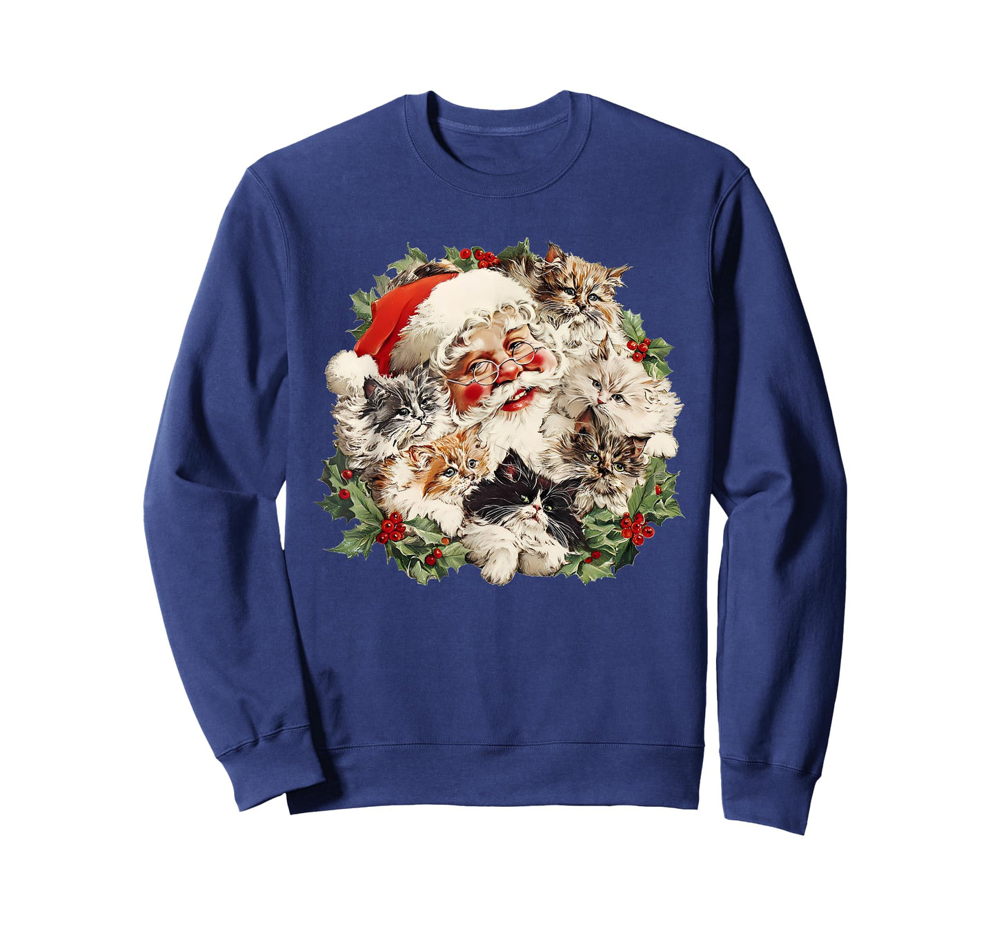 Funny Vintage Santa Claus and Kittens Cats Christmas Wreath T-Shirt