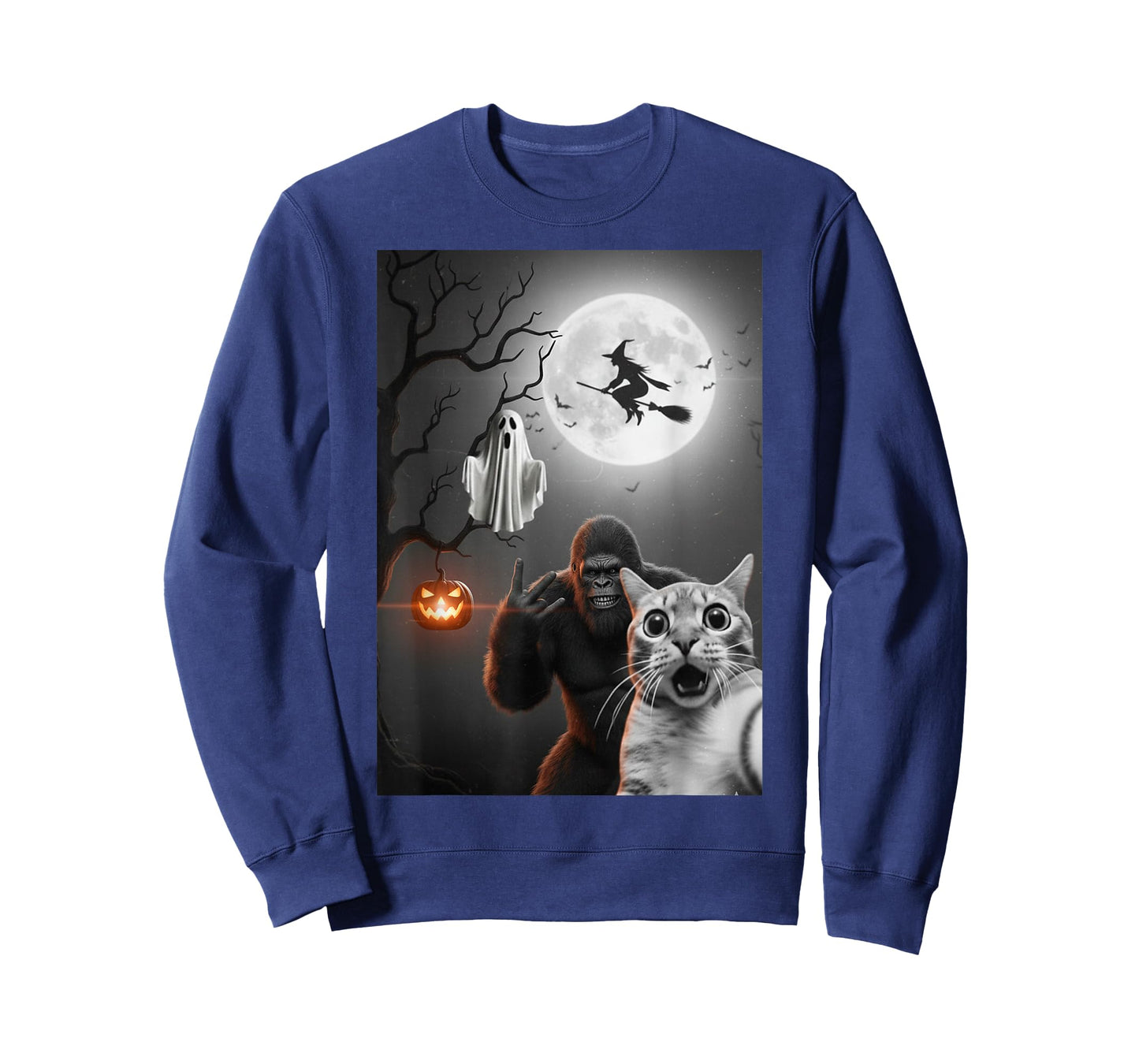 Funny Halloween Spooky cat Ghost Bigfoot Costume Men Women T-Shirt