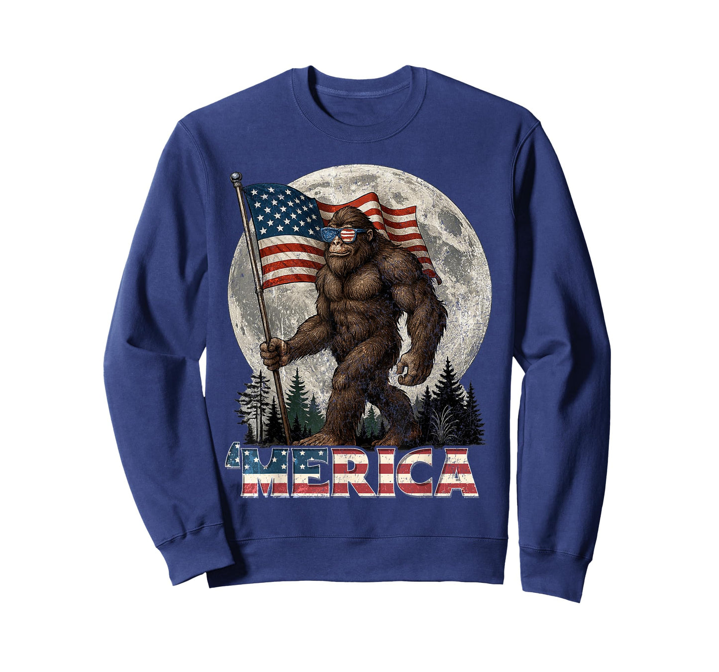 Bigfoot Merica Rock American Flag Patriotic 4th Of July T-Shirt