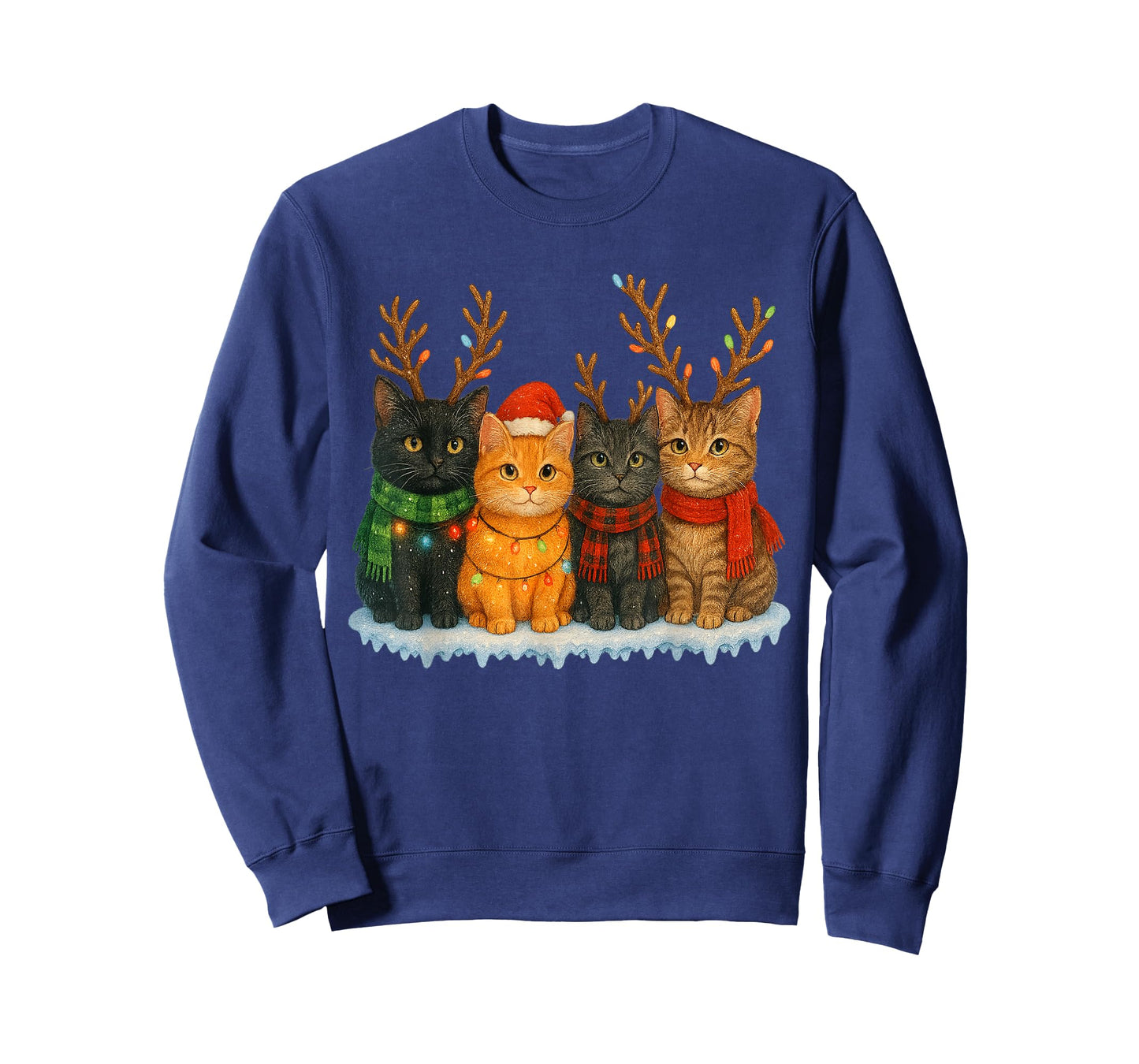 Cute Cats Santa Christmas Lights Holiday Kitten Pets Xmas T-Shirt