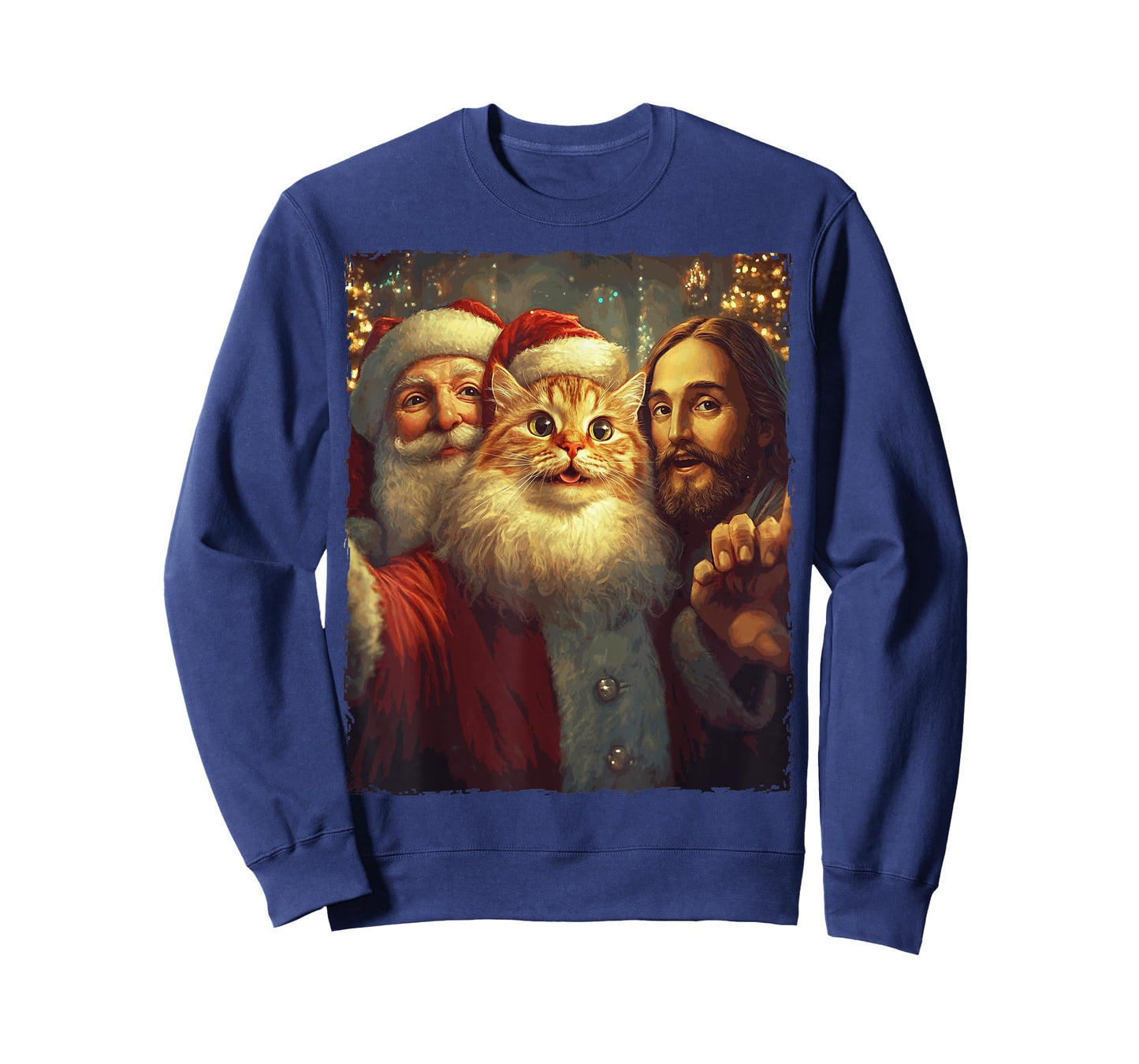 Funny Cat Selfie Santa Jesus Xmas Christmas Men Women Kids T-Shirt