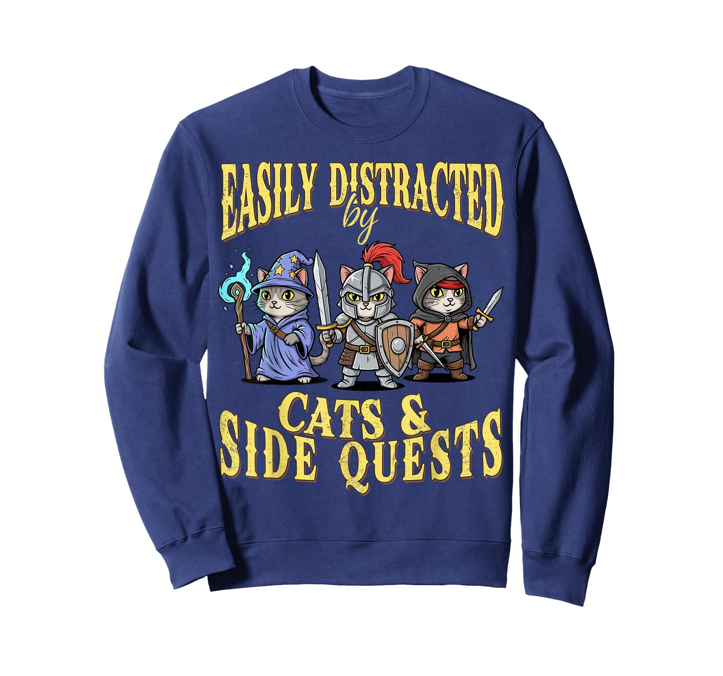 Easily Distracted by Cats Side Quests RPG Cat Gamer Fantasy T-Shirt