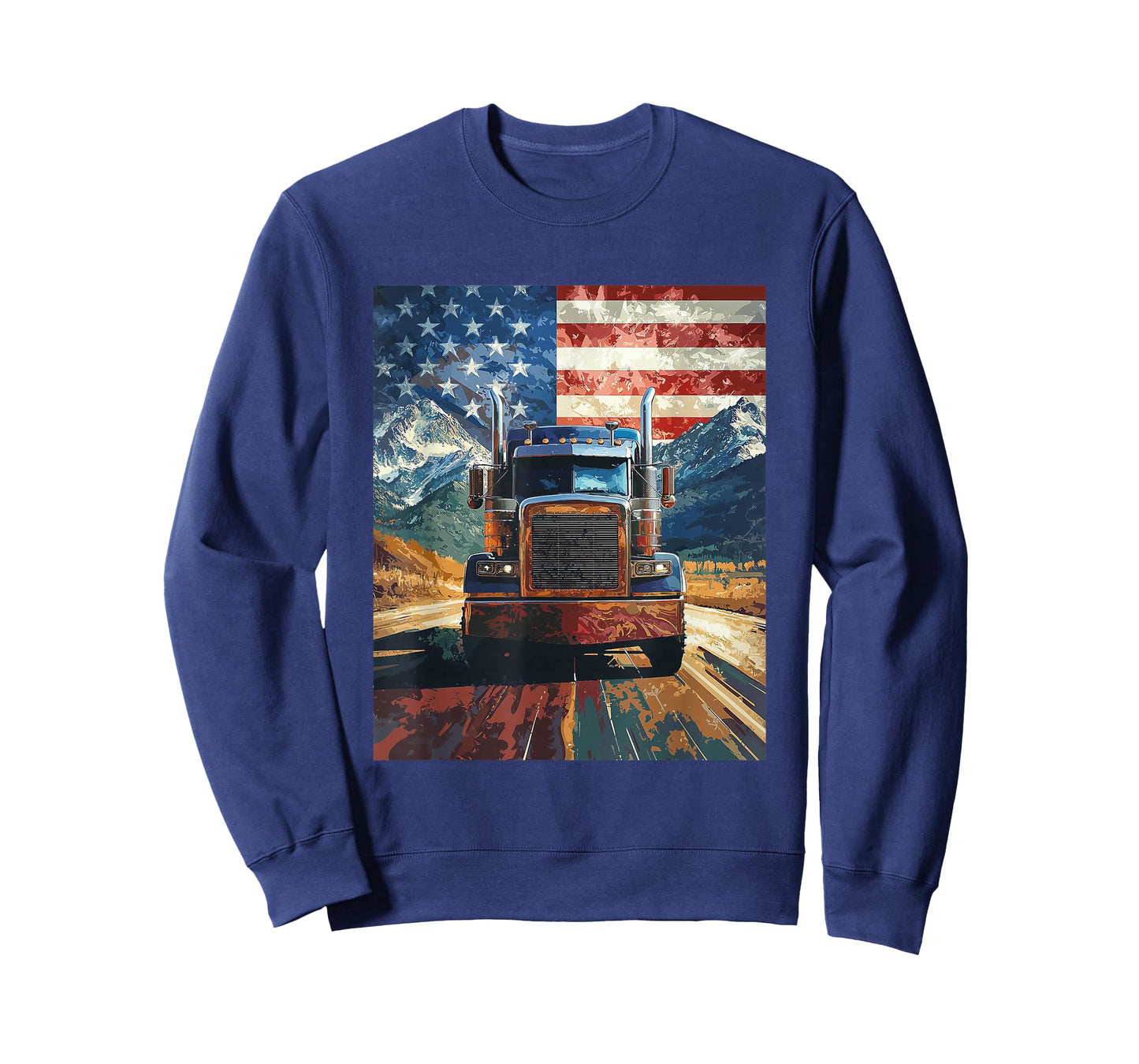 Trucker Truck USA America Flag Graphic T-Shirt
