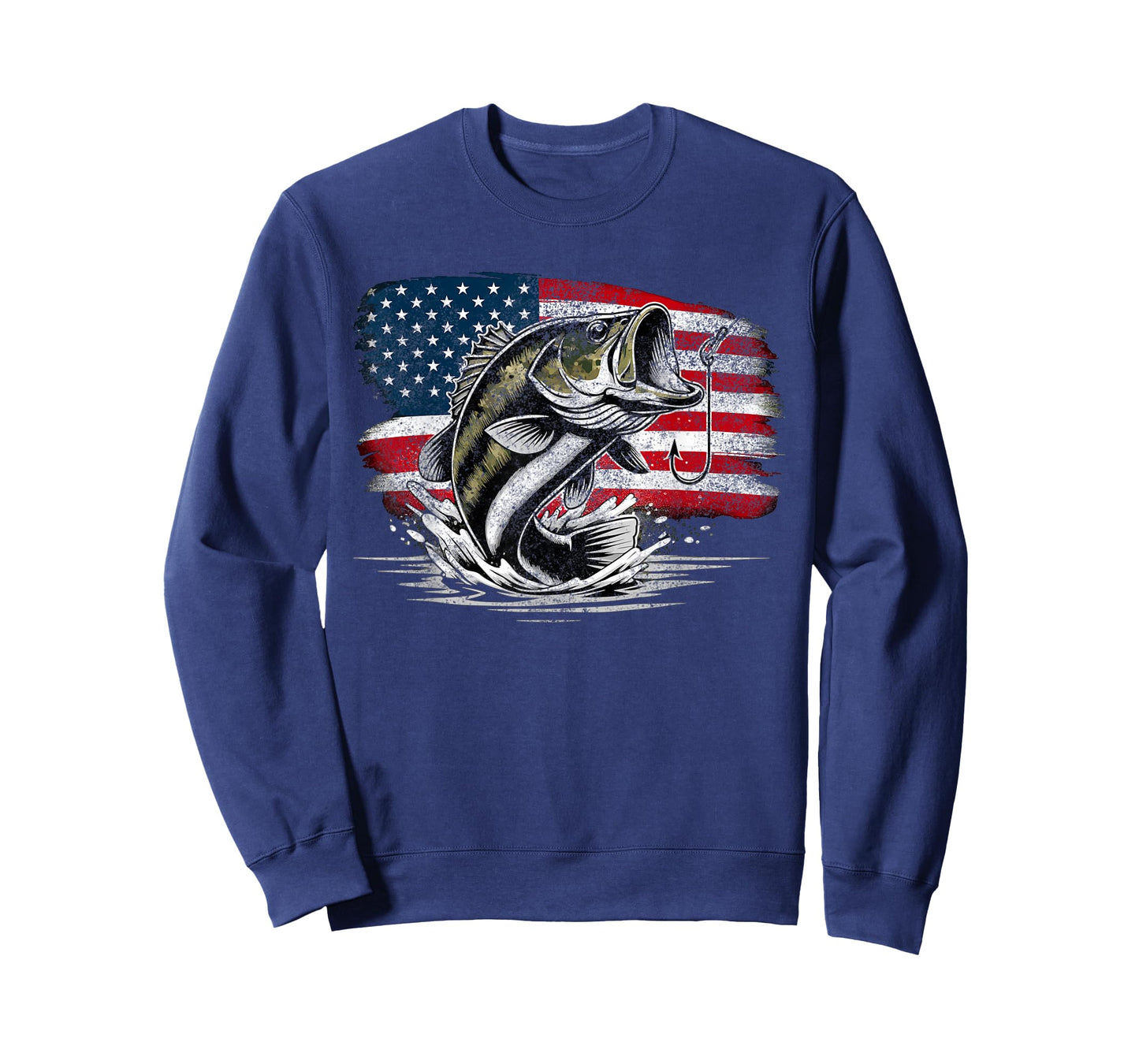 Fishing Retro US American Flag Bass Fish Fisherman Camo T-Shirt