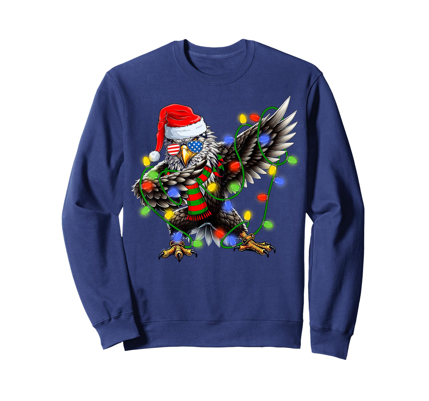 Christmas Lights Dabbing Santa Bald Eagle Xmas Men Women Kid T-Shirt