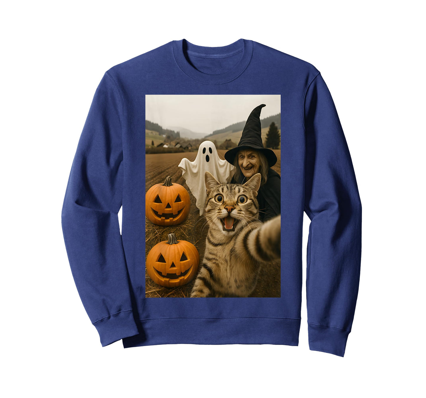 Funny Halloween Cat Selfie with Ghost Boo Witch Pumpkin T-Shirt