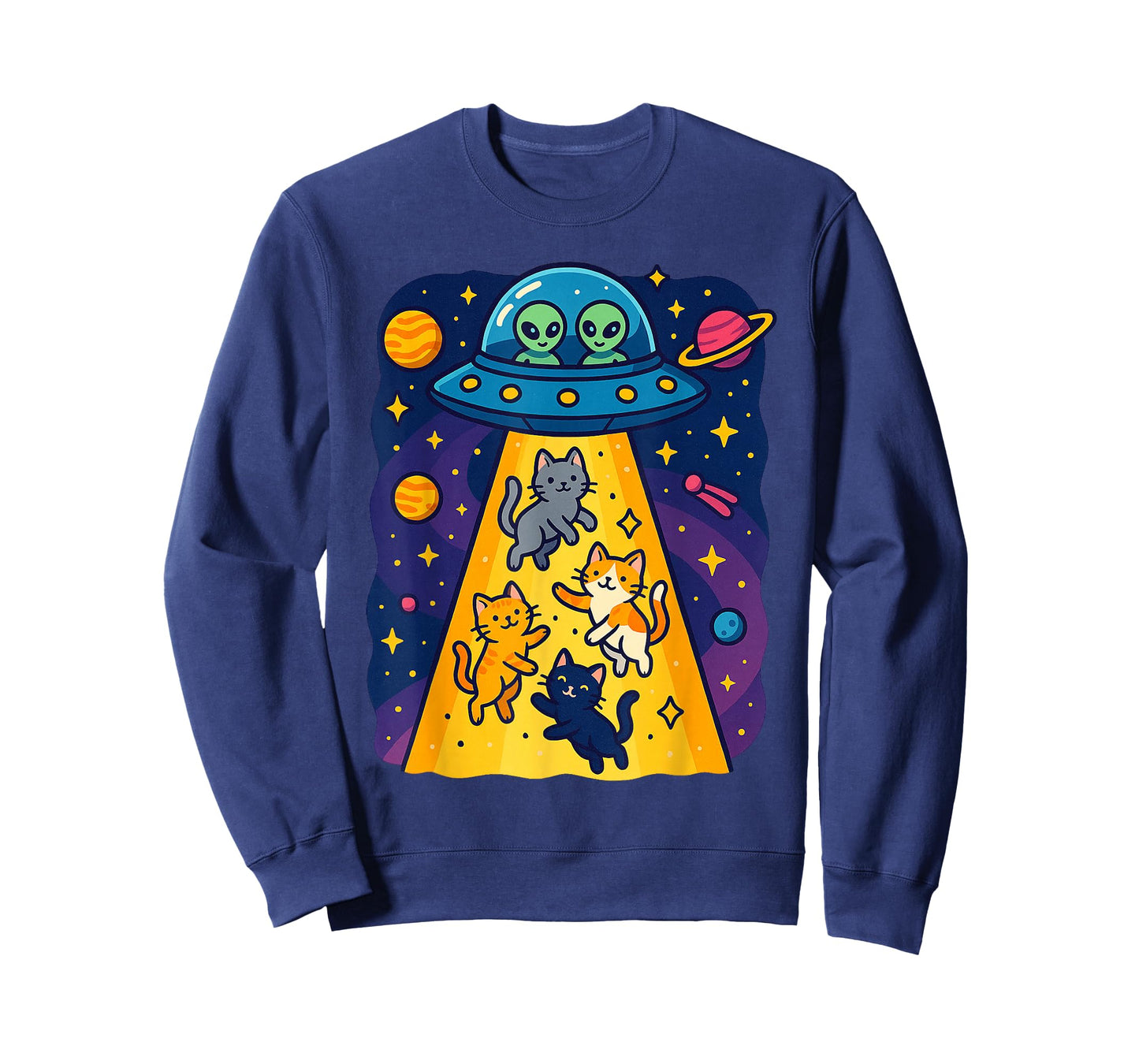Cute Cats Alien Abduction UFO Spaceship For Girls Boys Kids T-Shirt