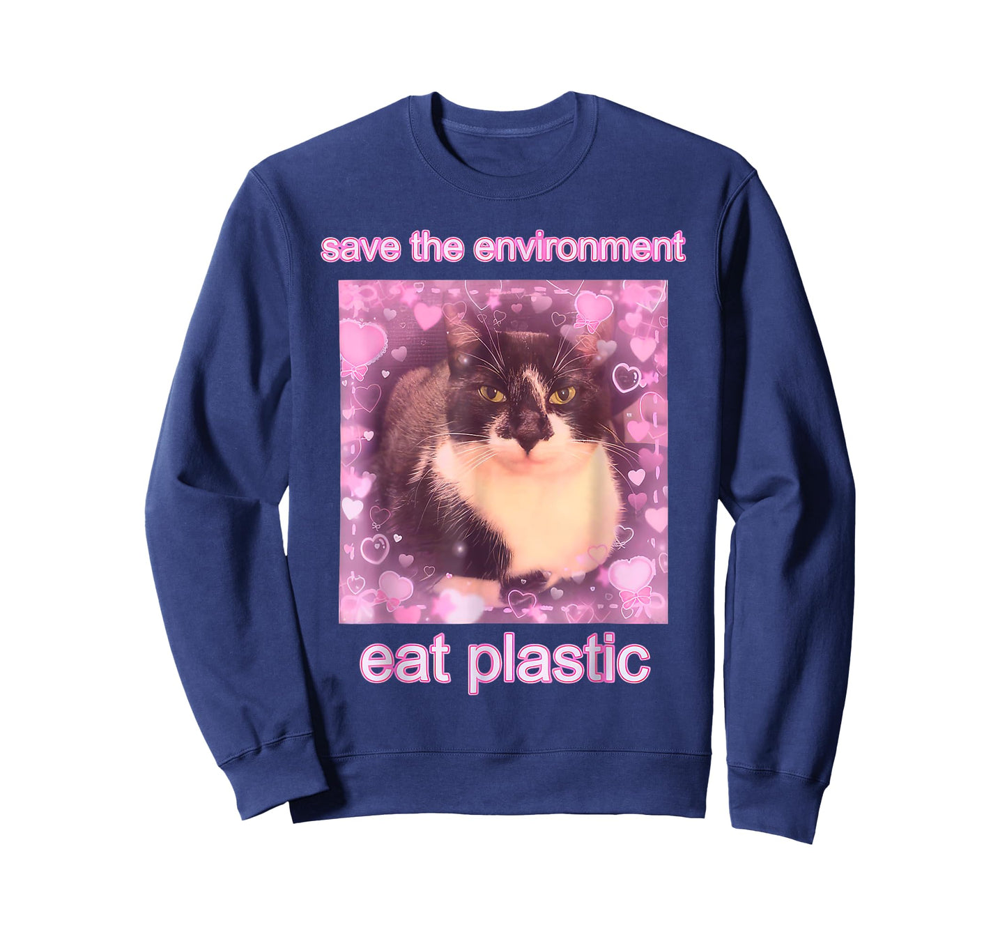 Save The Environment Eat Plastic Funny Cute Cat Meme T-Shirt