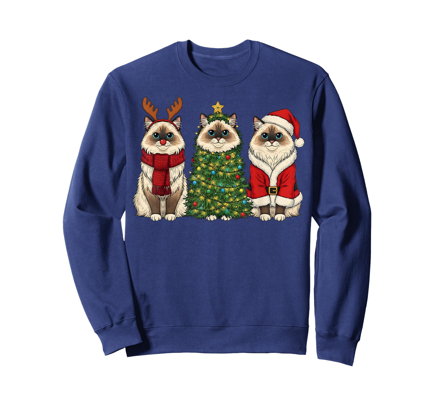Retro Christmas Ragdoll Cat Santa Reindeer T-Shirt
