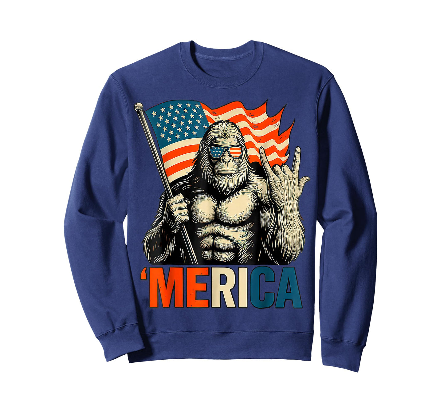 Bigfoot Merica Rock Patriotic American Flag 4th of July T-Shirt