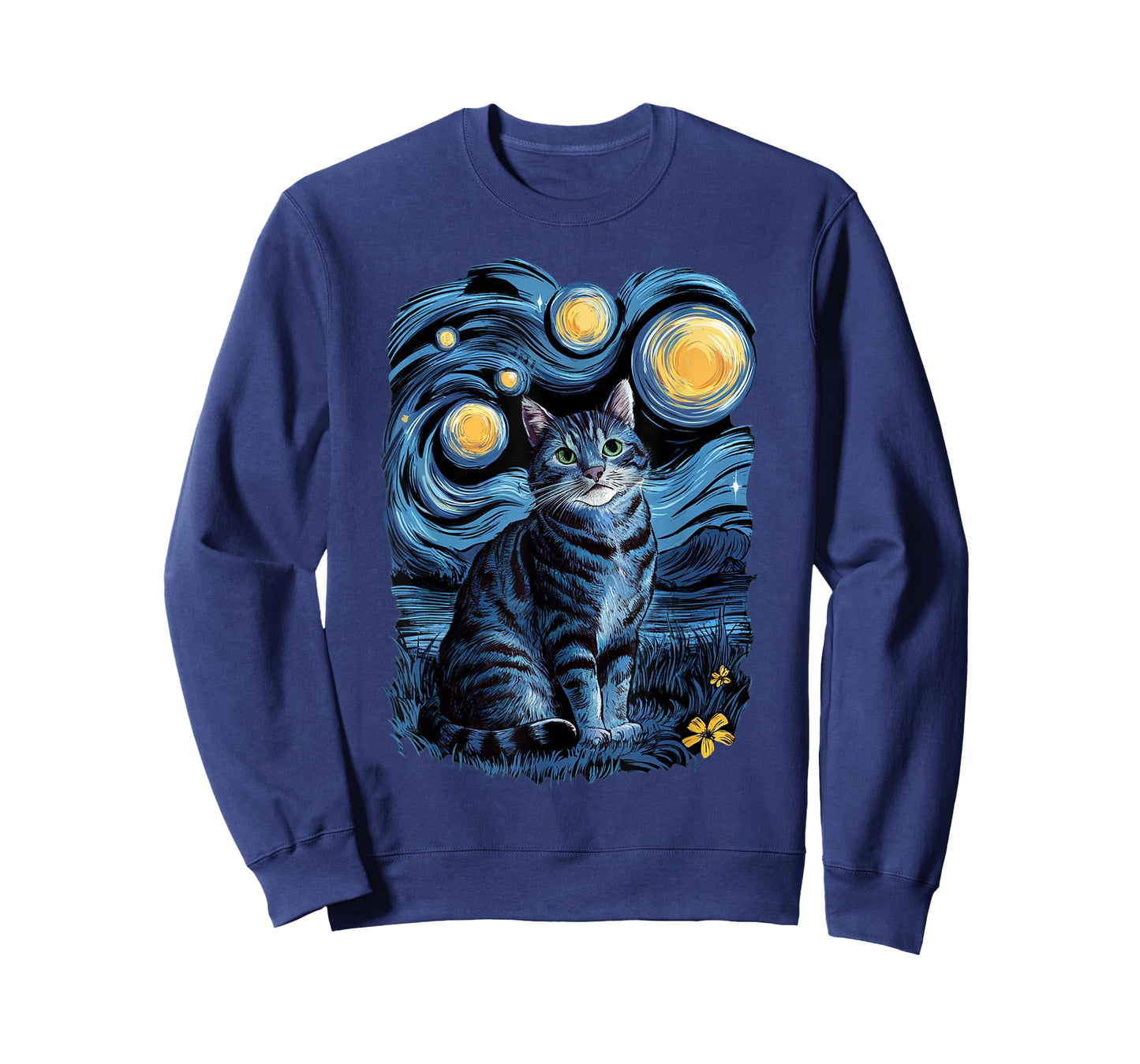 Van Gogh Cat Gifts Tabby Cat Owners Cat Lady Black Men Cat T-Shirt
