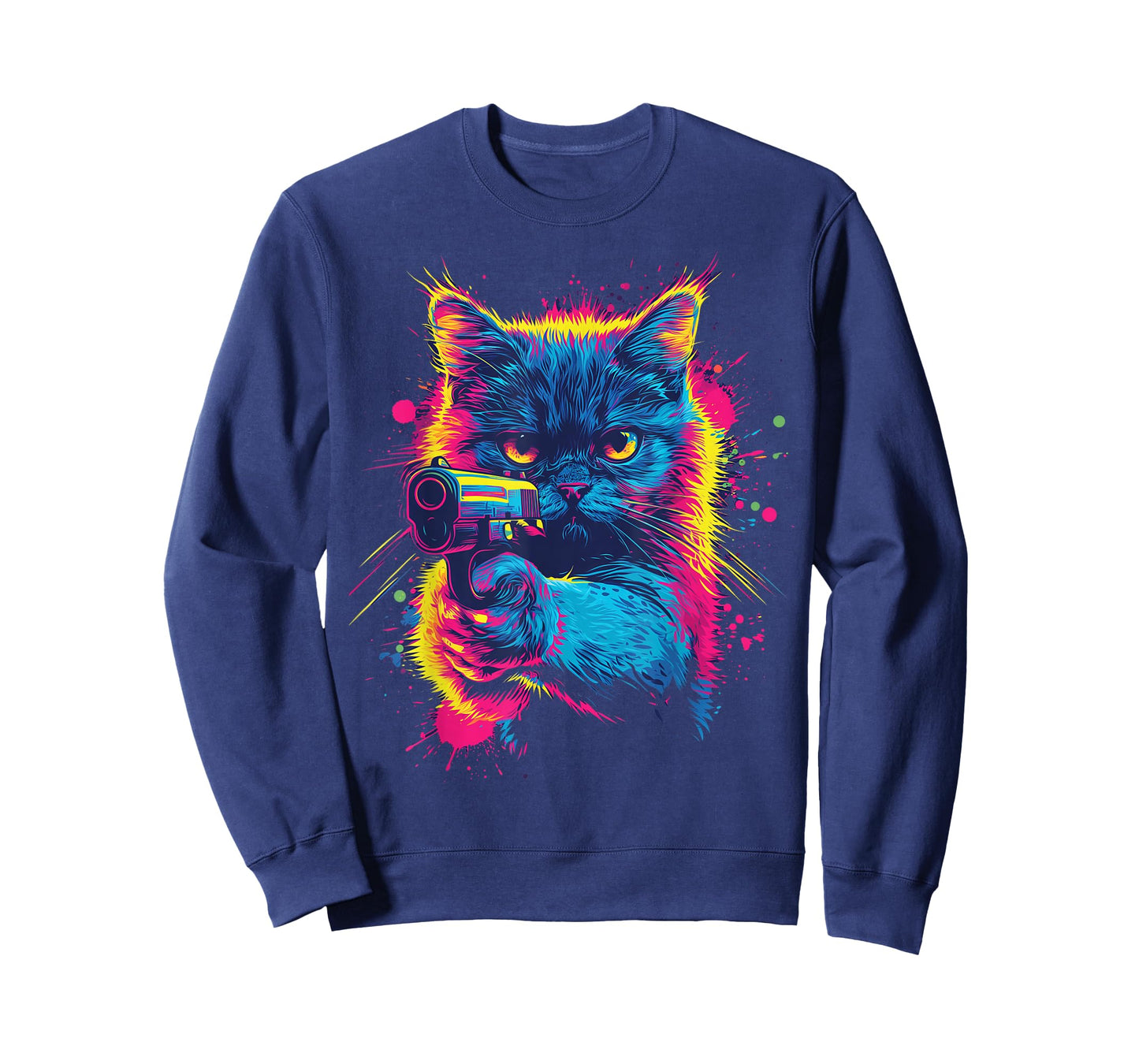 Dinosaurus Rekx Funny Cat With a Gun Graphic T-Shirt, Small, Black