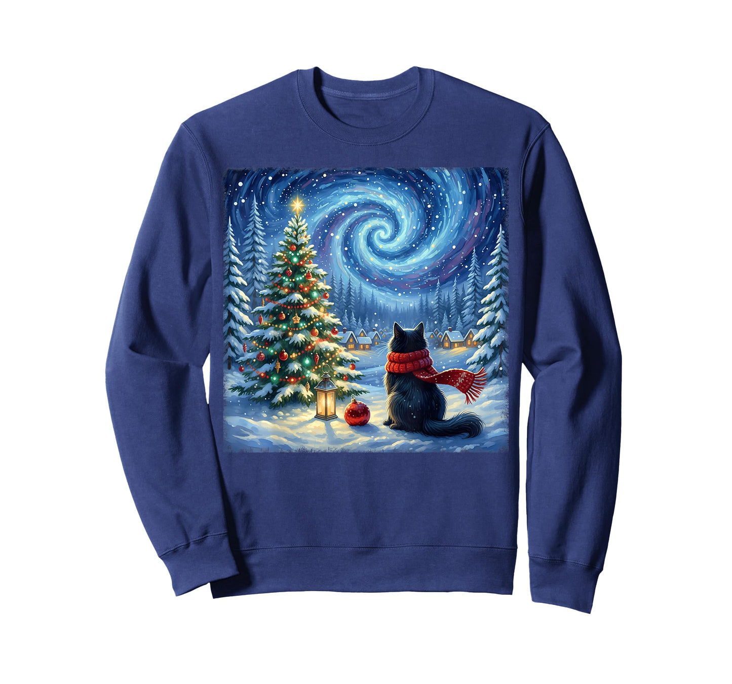 Cat Starry Night Christmas Cats Lover Winter Holiday Xmas T-Shirt