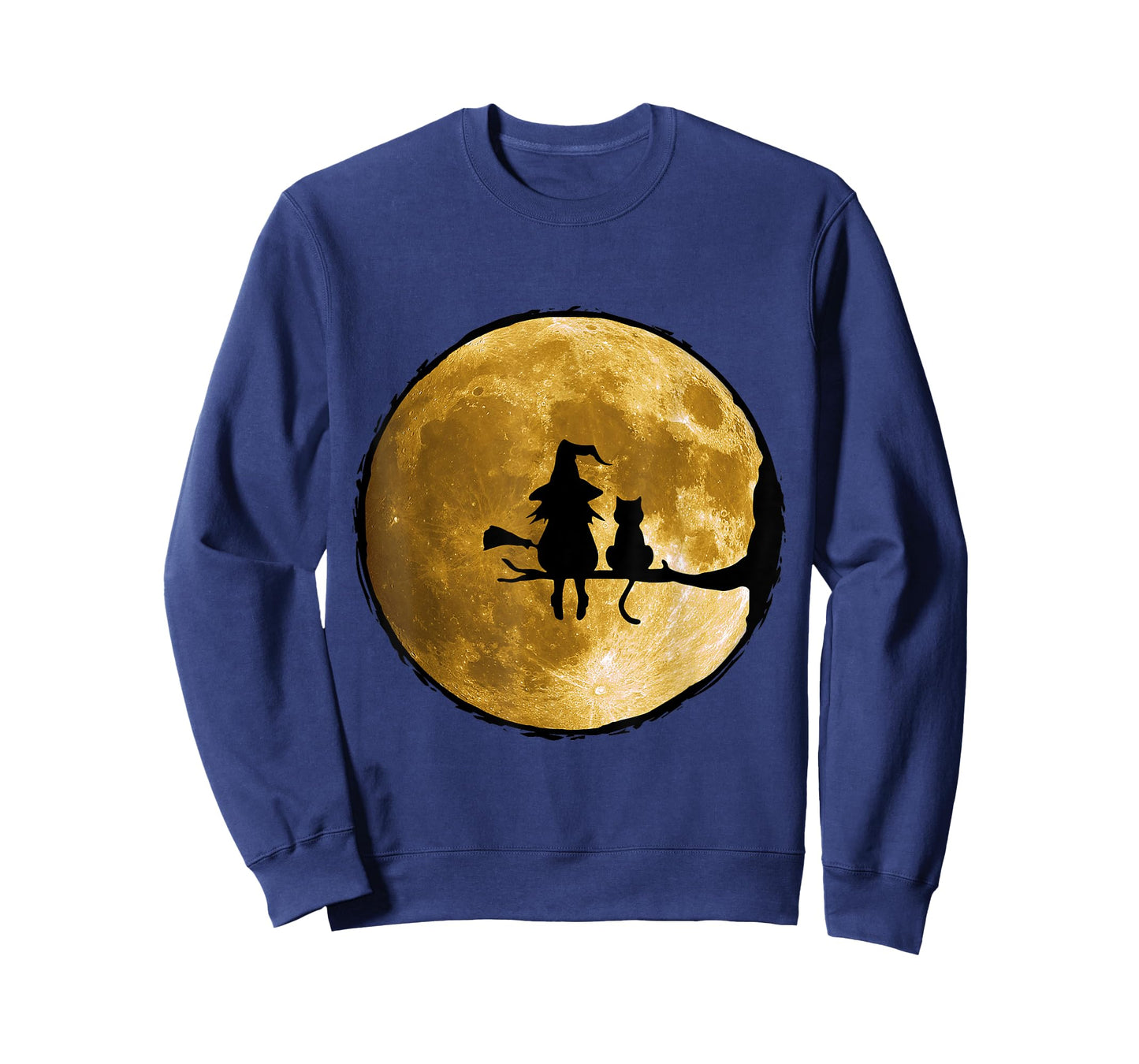 Witch And Cat Sitting On An Old Tree Staring At The Moon. Men Women Kids T-Shirt