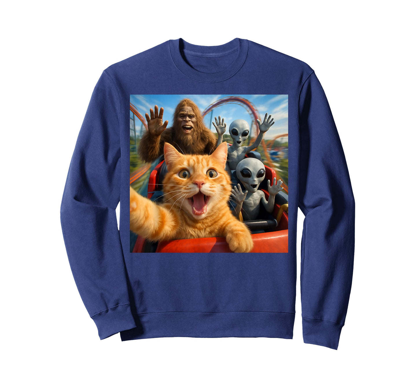 Funny Cat Selfie with Big Foot & Alien Roller Coaster Meme T-Shirt