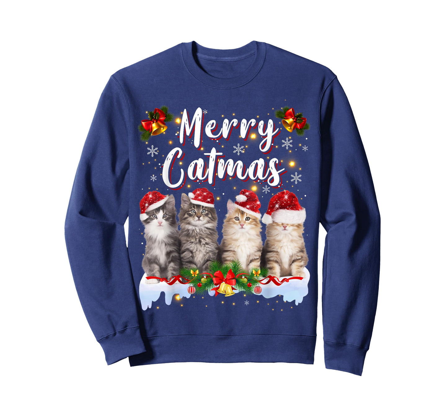 Cat Christmas Santa Hat Funny Merry Catmas Meowy Men Women T-Shirt