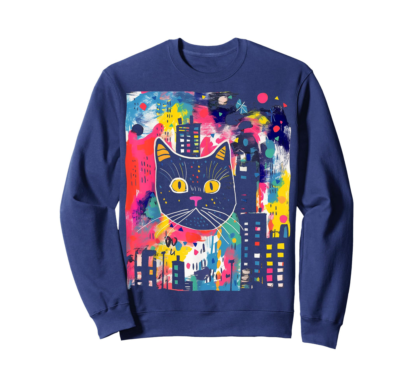 Cat Colorful Abstract Funny Animal Art Graphic Cat T-Shirt for Men Women Kids