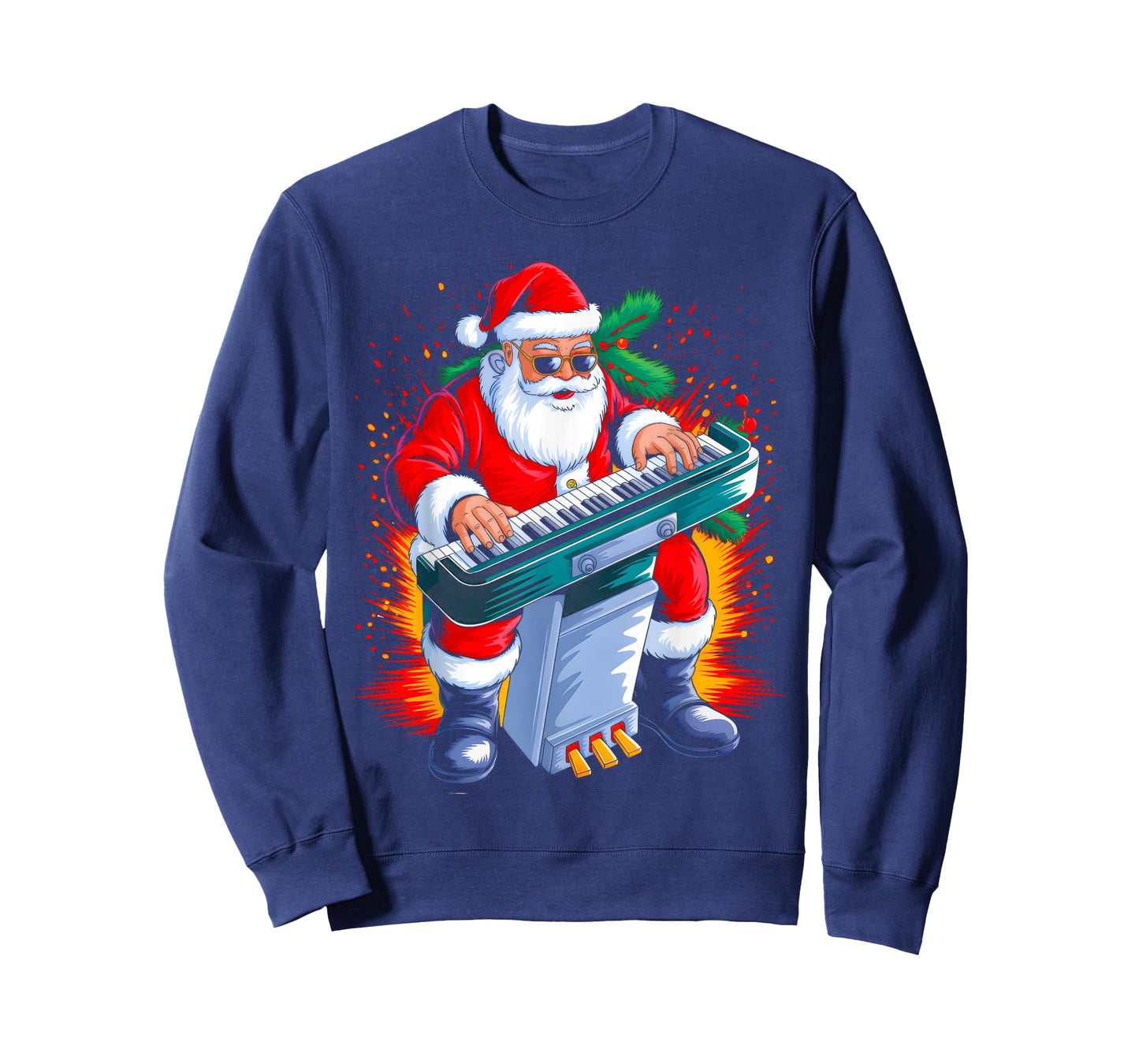Piano Santa Playing Drums Funny Christmas Music Lover Boys T-Shirt