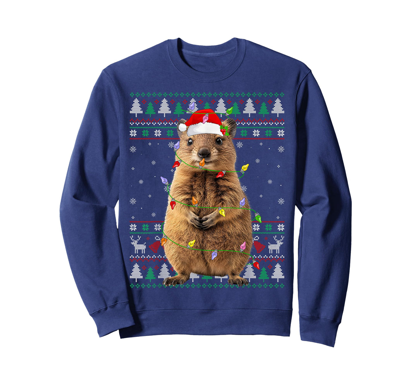 Quokka Christmas Lights Ugly Sweater Santa Hat Quokka Xmas T-Shirt