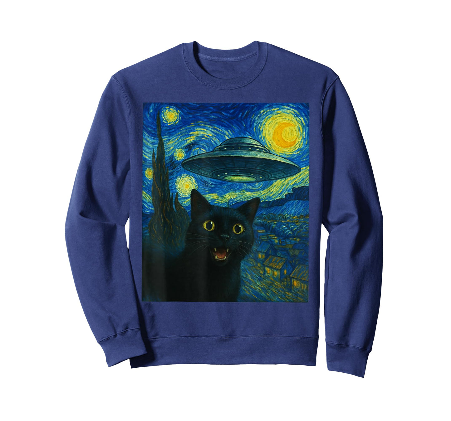 Cat Selfie with Alien UFO Night Van Gogh Gifts Men Women Kid T-Shirt