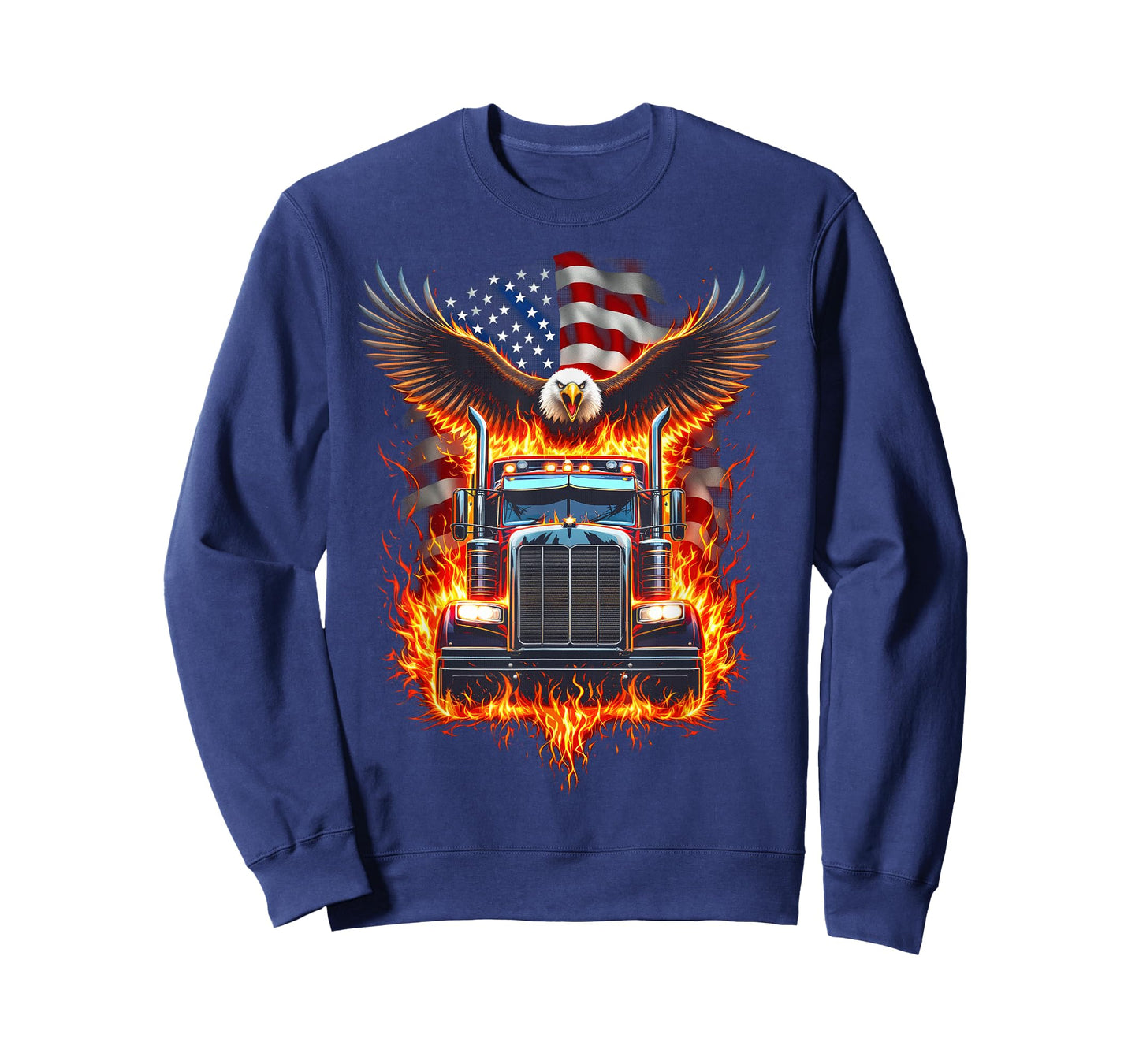 Trucker Patriotic American Flag Semi Truck Driver Eagle T-Shirt