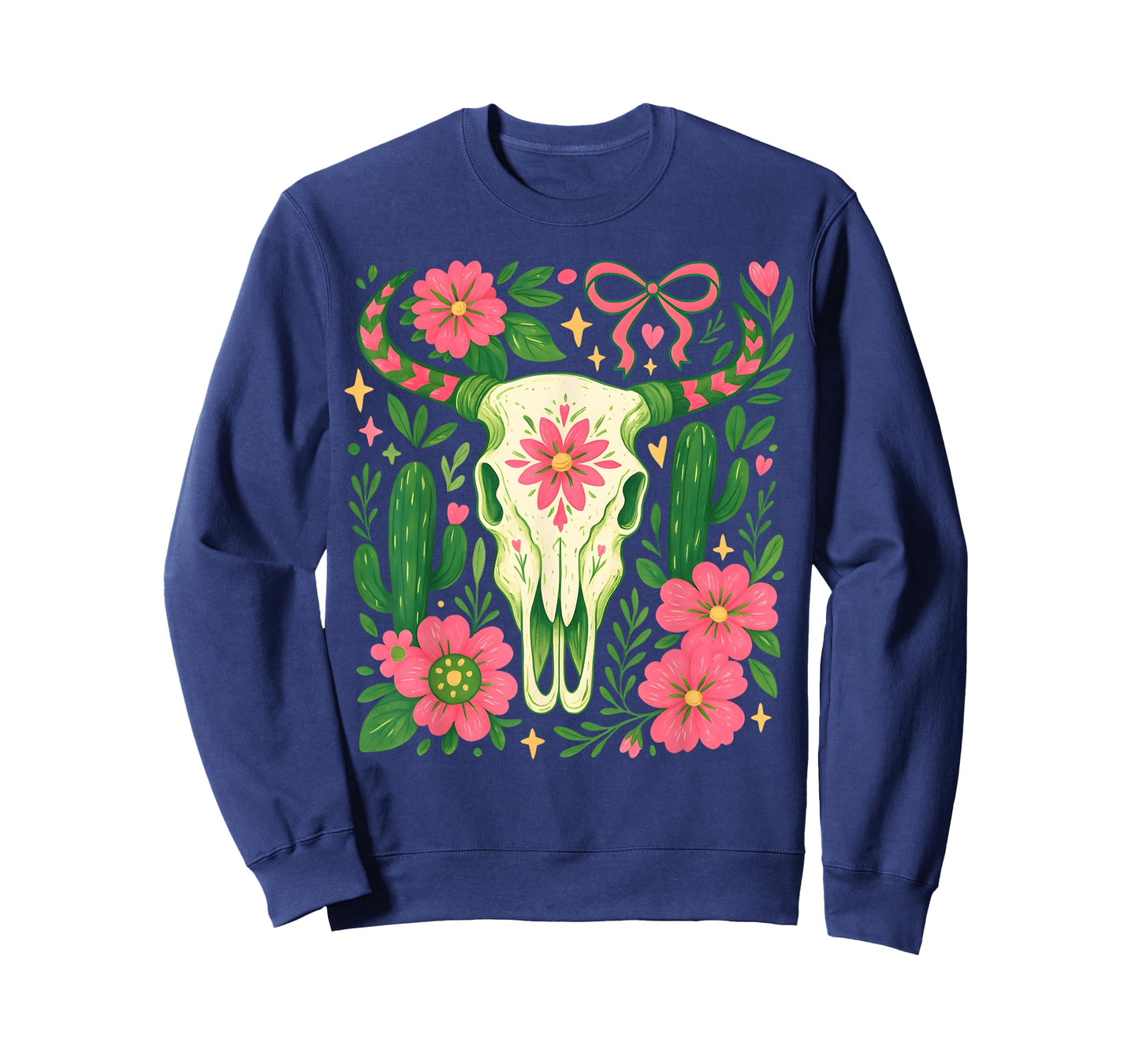 Boho Cow Bull Skull Boho Flowers Wild Western Cowgirl Texans T-Shirt